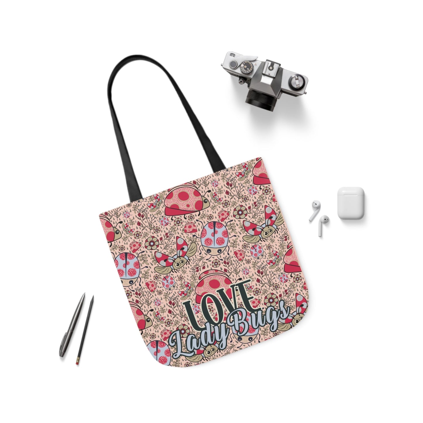 Lady Bug Love custom design Tote Bag - Hand drawn artwork & custom text available - Solei Designs