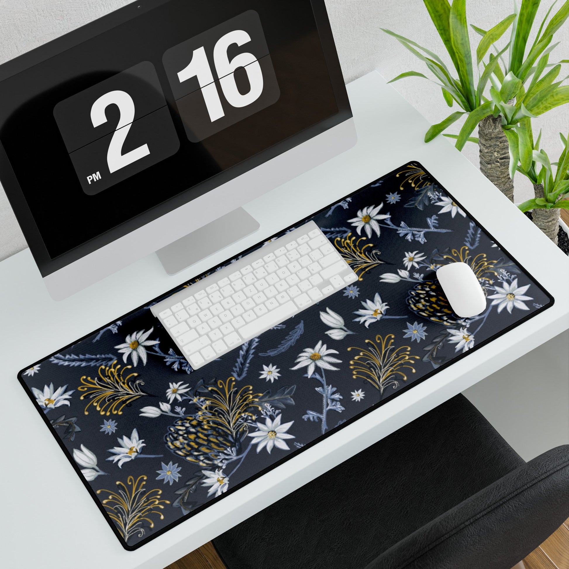 Large Desk Mat - Banksia Blue Collection - hand drawn design - Solei Designs