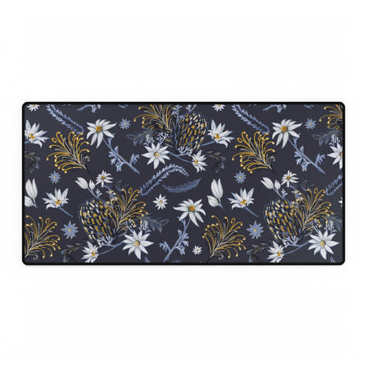 Large Desk Mat - Banksia Blue Collection - hand drawn design - Solei Designs