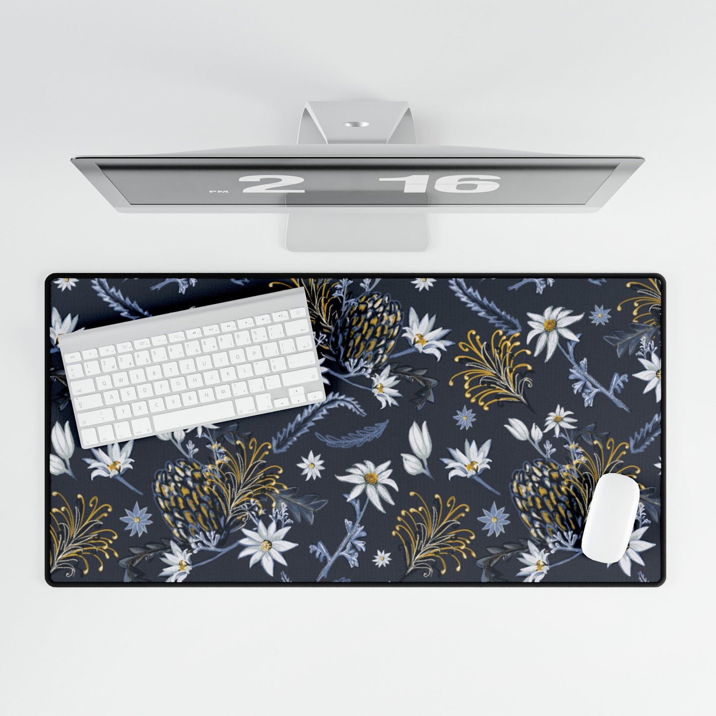 Large Desk Mat - Banksia Blue Collection - hand drawn design - Solei Designs