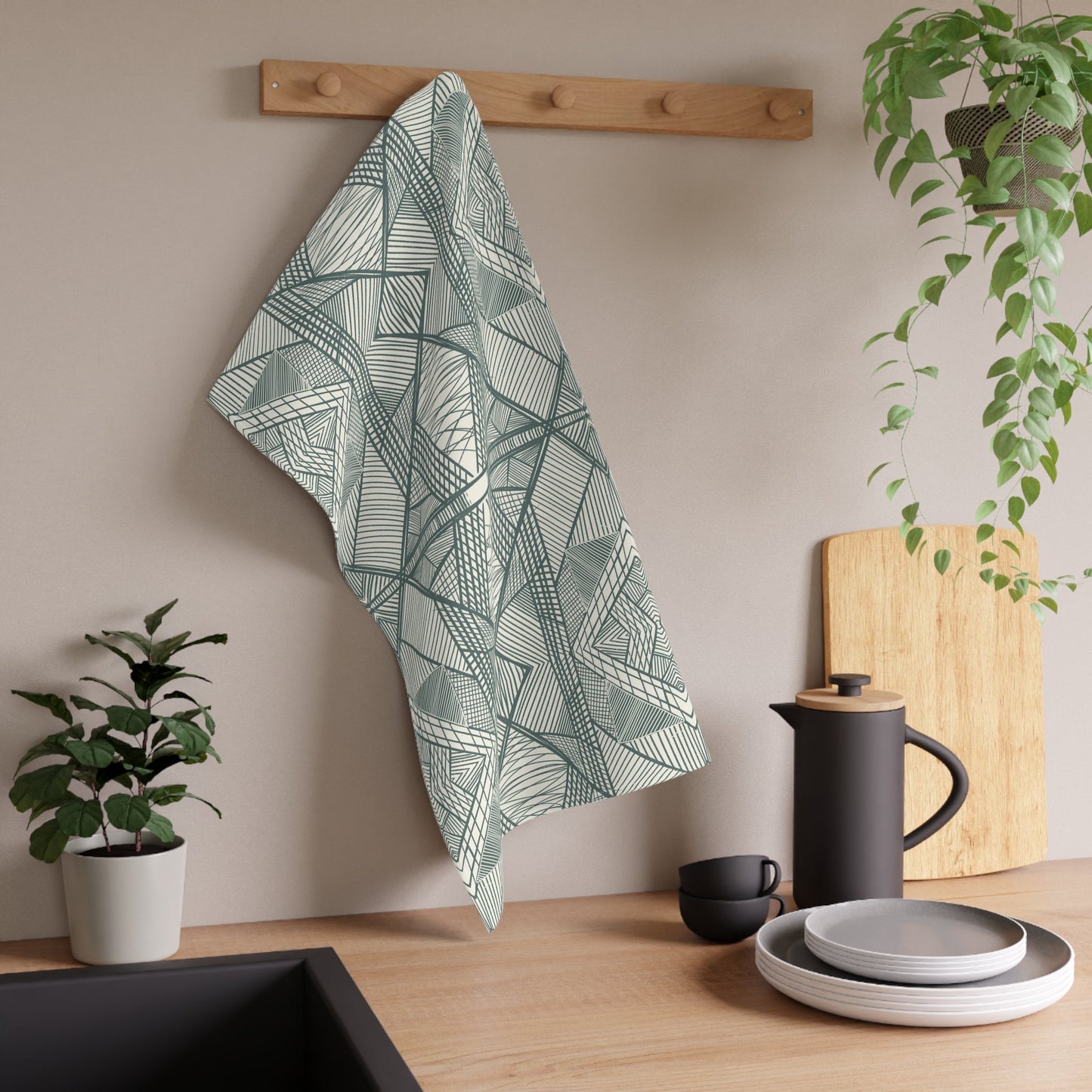 Linework compliment - 100% Cotton Kitchen Tea Towel from the Native Patches design collection - Solei Designs