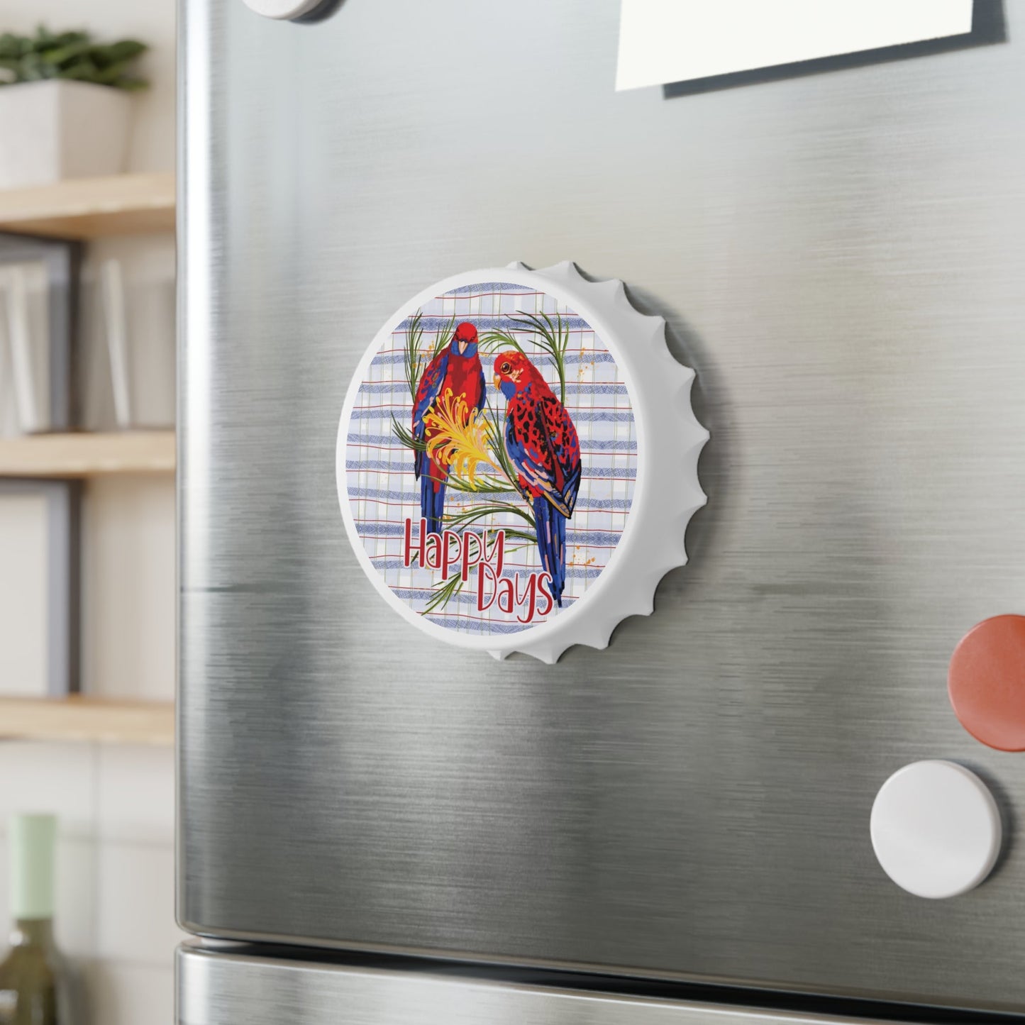 Magnetic Bottle Opener - Crimson Rosella hand drawn design - Solei Designs