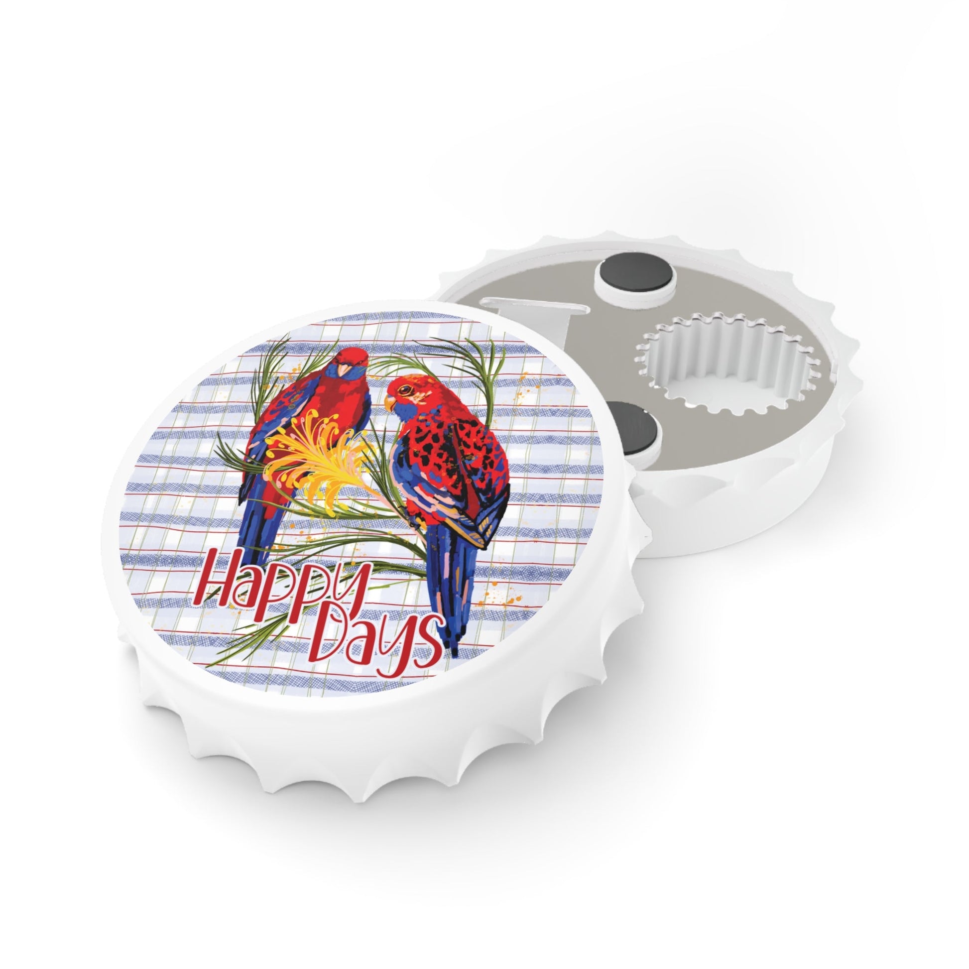 Magnetic Bottle Opener - Crimson Rosella hand drawn design - Solei Designs