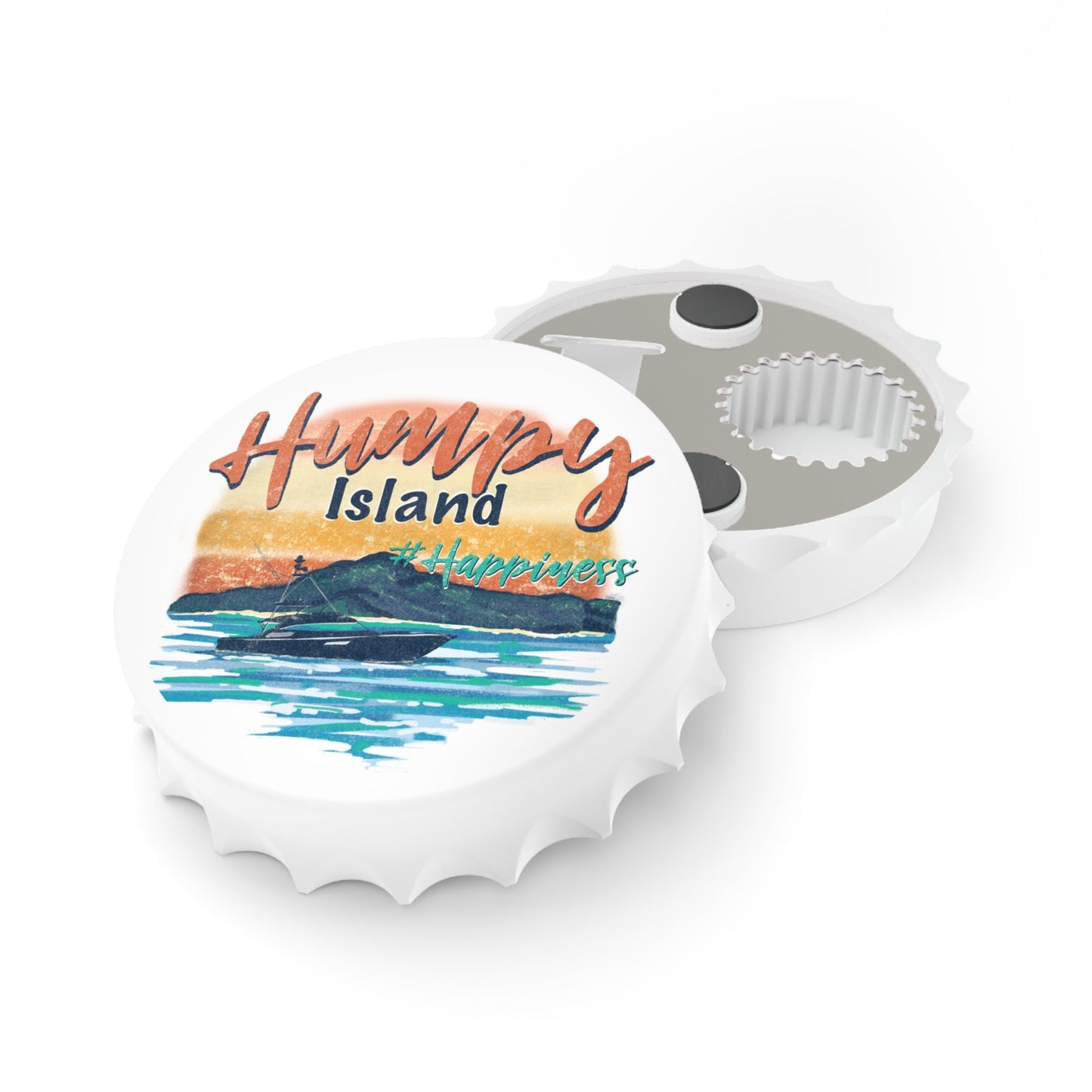 Magnetic Bottle Opener - Humpy Island Happiness hand drawn design - Solei Designs