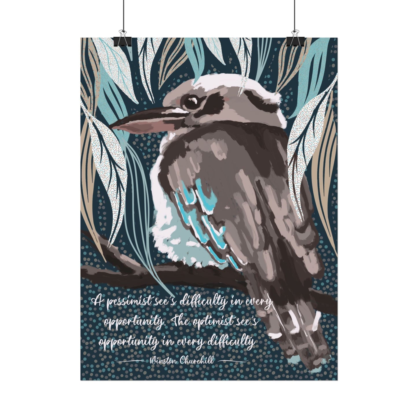 Native Australian Kookaburra - hand painted unframed poster print - Solei Designs