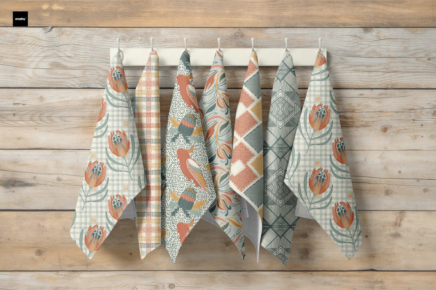 Native Patchwork Collection - SET OF SEVEN (7) - 100% Cotton Kitchen Tea Towel Set - Solei Designs