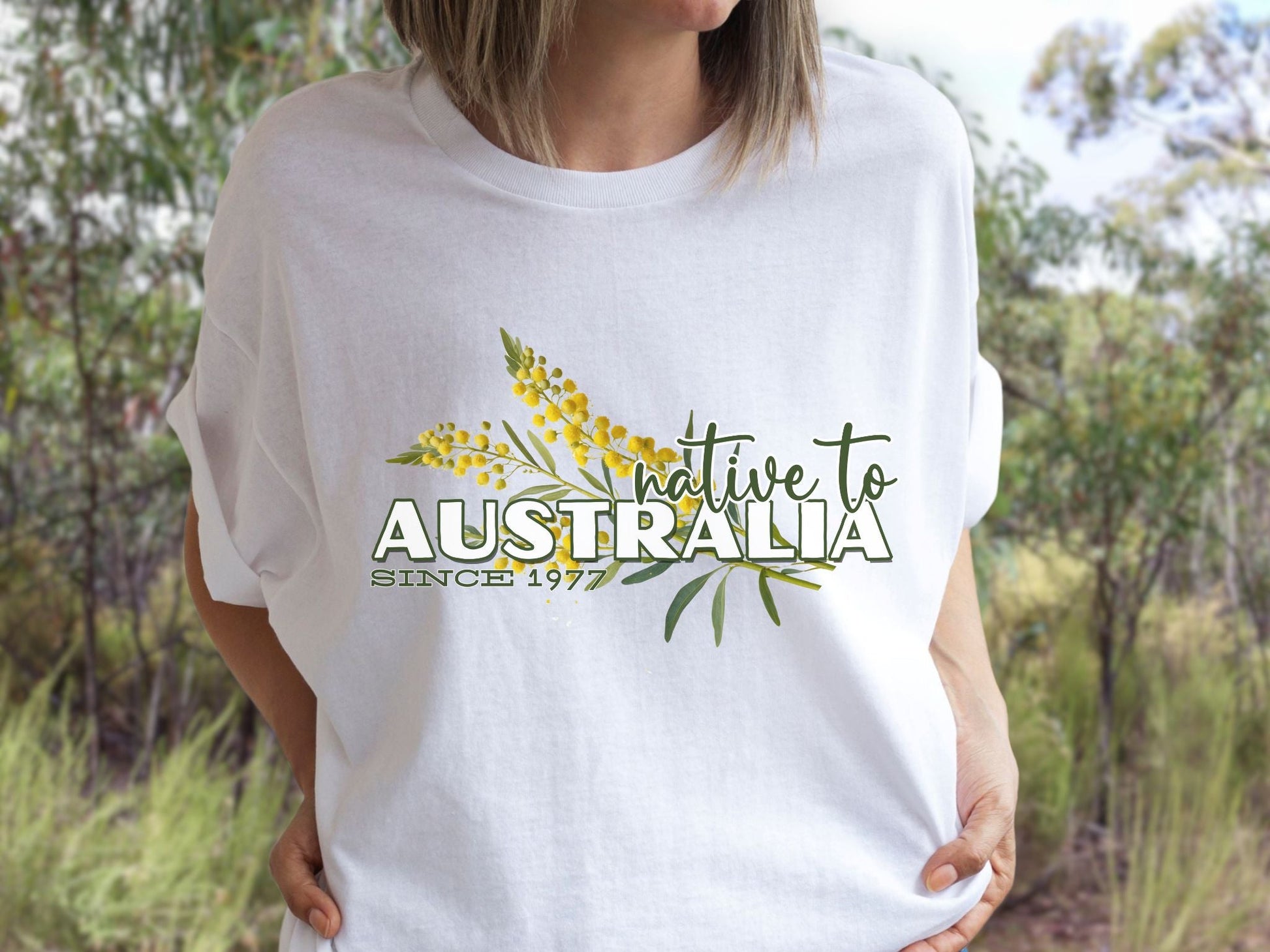 Native to Australia Wattle flower custom design t shirt - Solei Designs