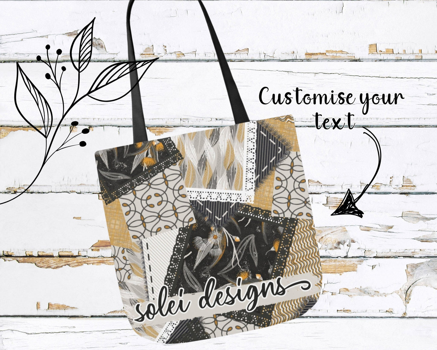 Native Tones custom design Tote Bag - Hand drawn artwork & custom text available - Solei Designs