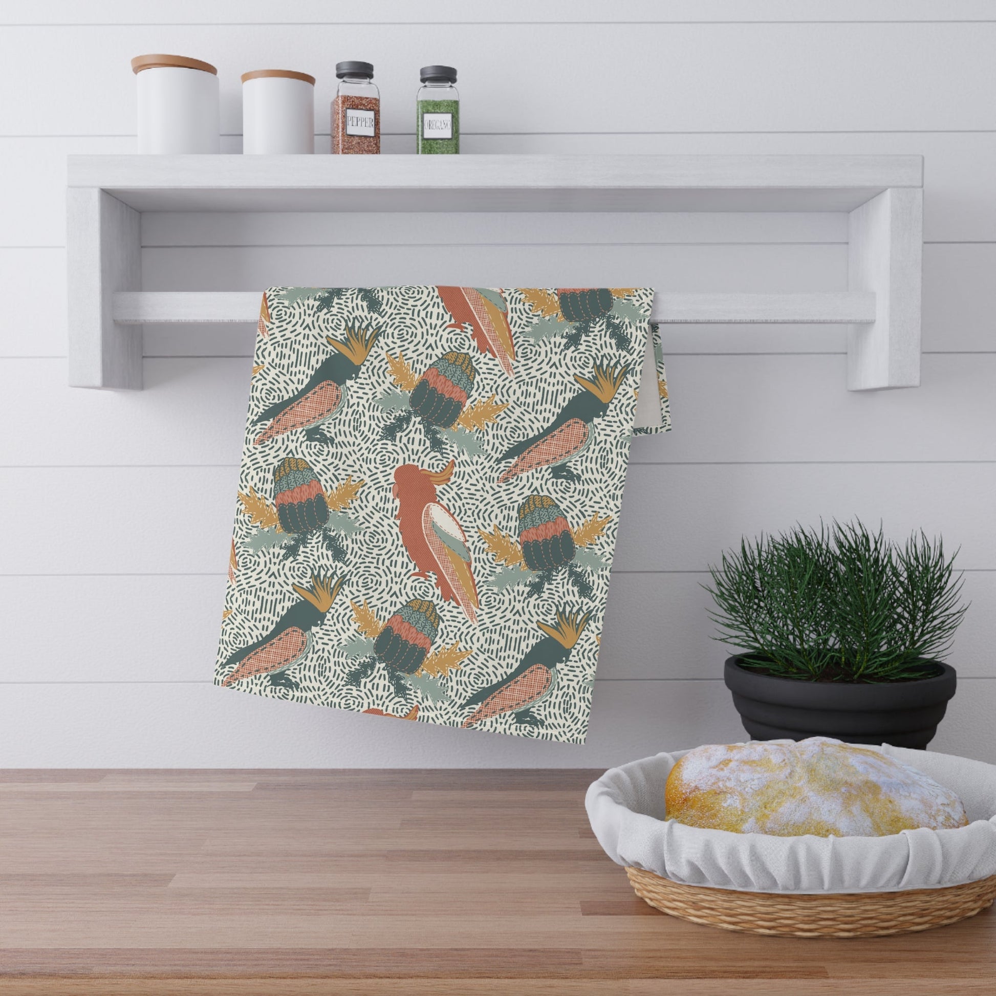 Patchwork Cockatoos - 100% Cotton Kitchen Tea Towel from the Native Patches design collection - Solei Designs