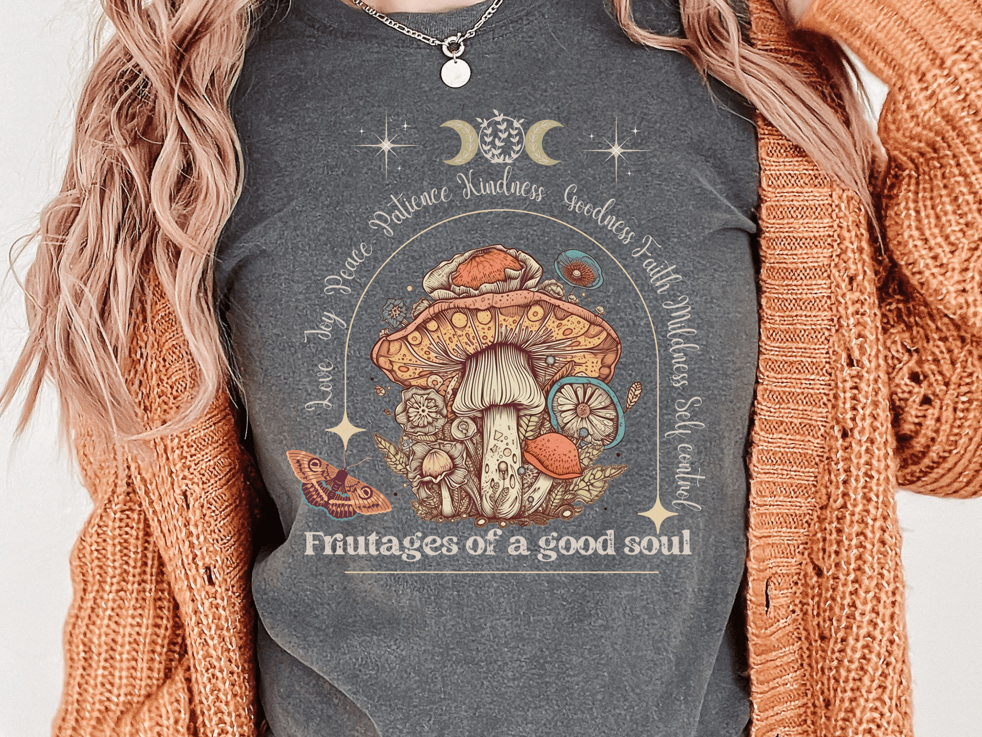 Soft Comfy Tee with Unique 'Fruitages of a Good Soul' Cottagecore Design - Solei Designs