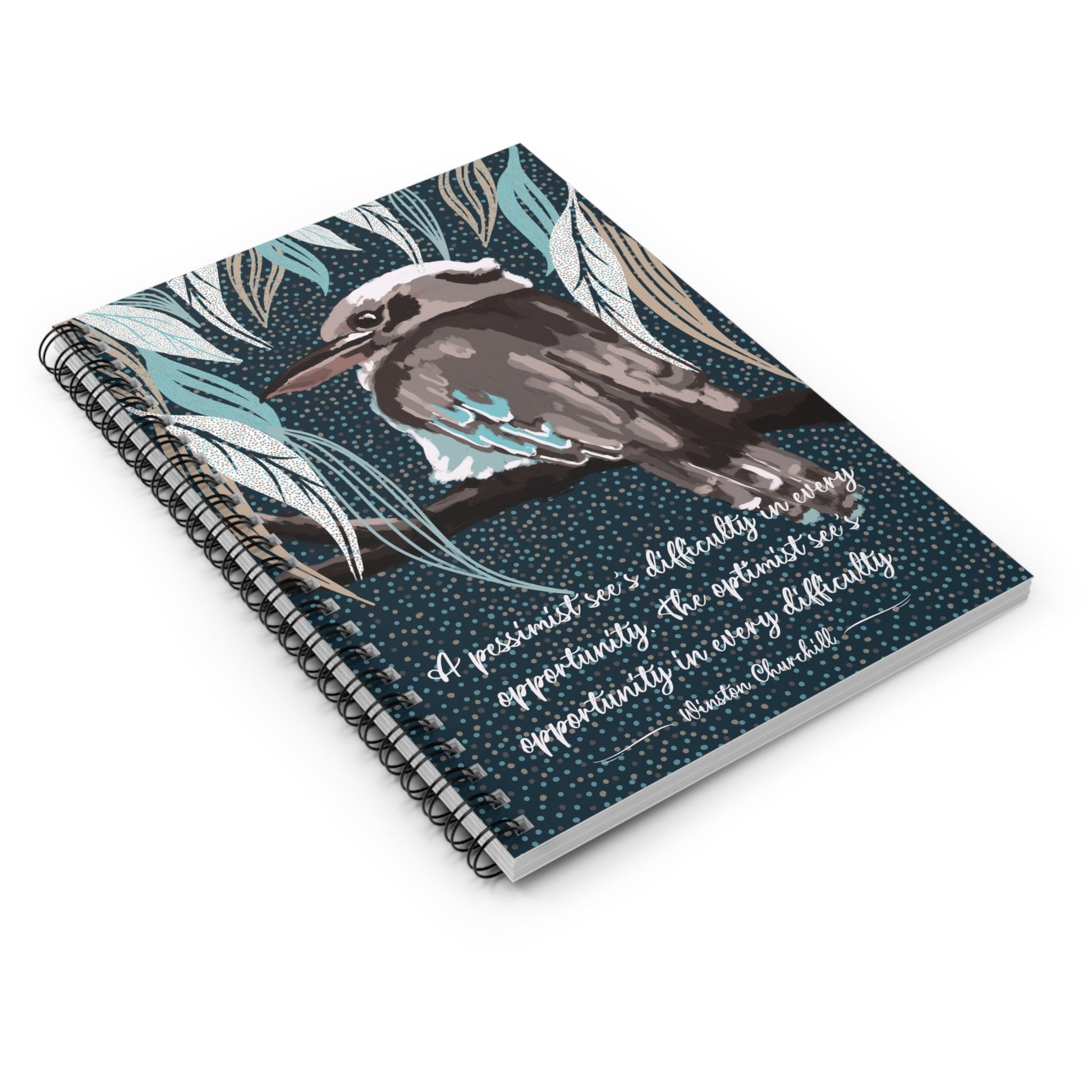 Spiral Notebook - Ruled Line, custom hand drawn artwork - Kookaburra design - Solei Designs