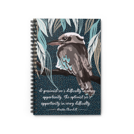 Spiral Notebook - Ruled Line, custom hand drawn artwork - Kookaburra design - Solei Designs