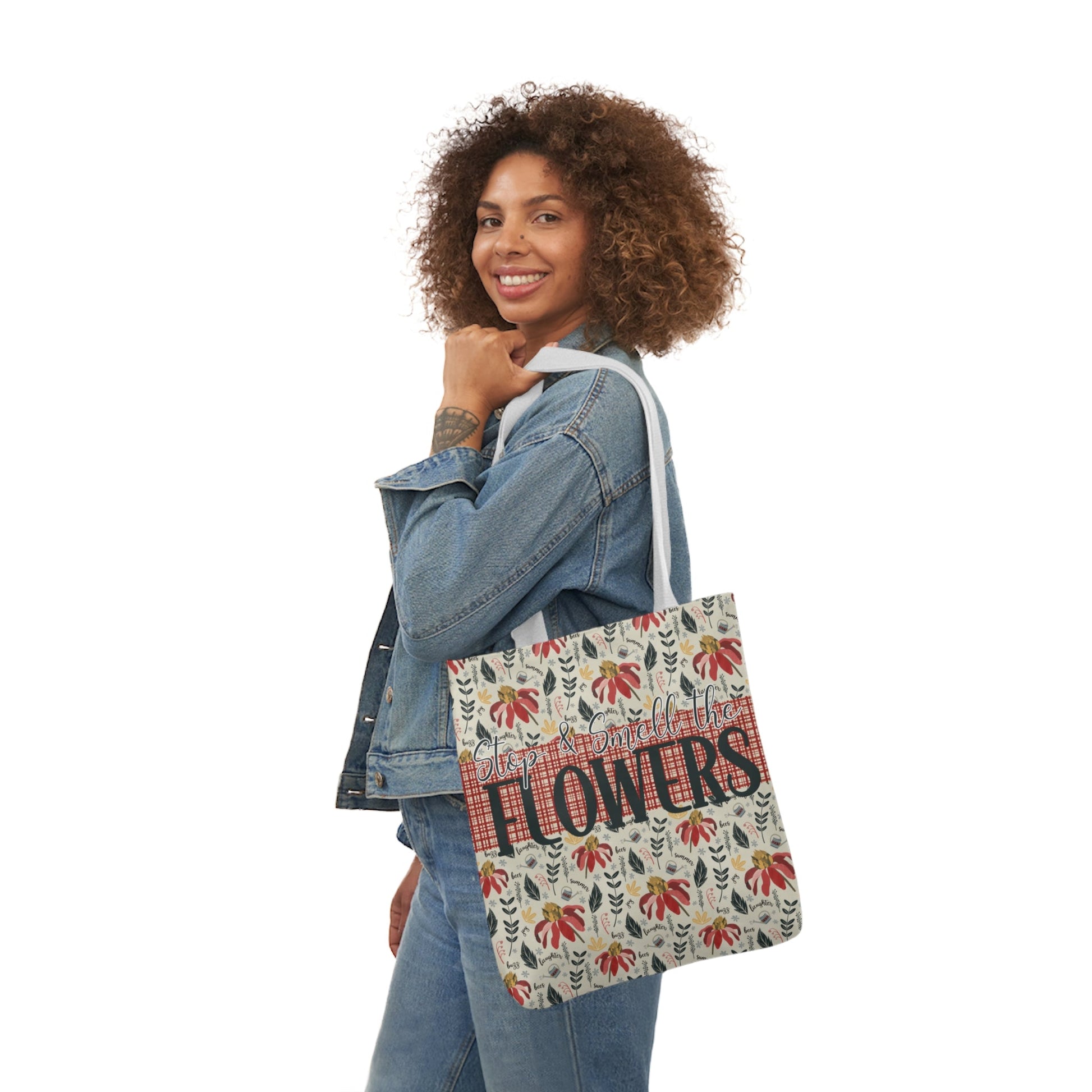 Stop and Smell the Flowers - Canvas Tote Bag with hand drawn artwork - Solei Designs