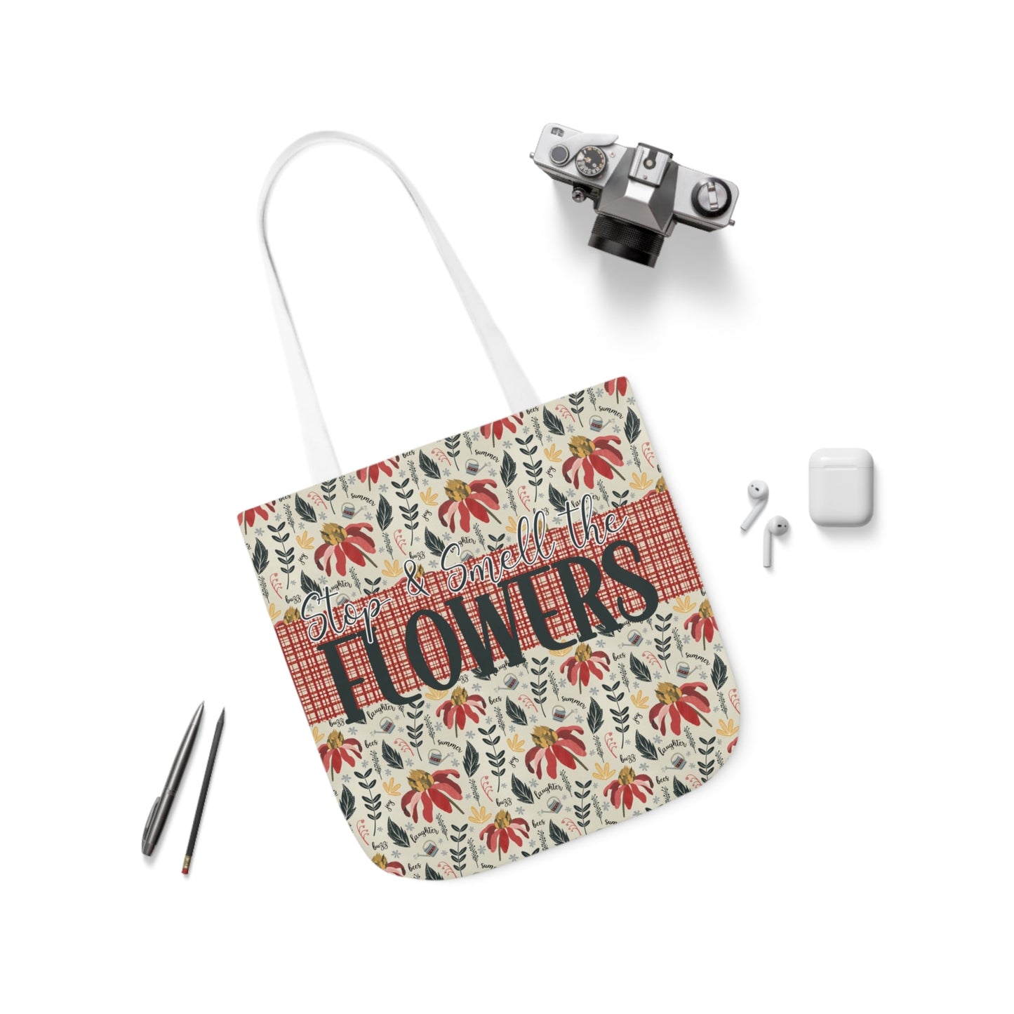 Stop and Smell the Flowers - Canvas Tote Bag with hand drawn artwork - Solei Designs