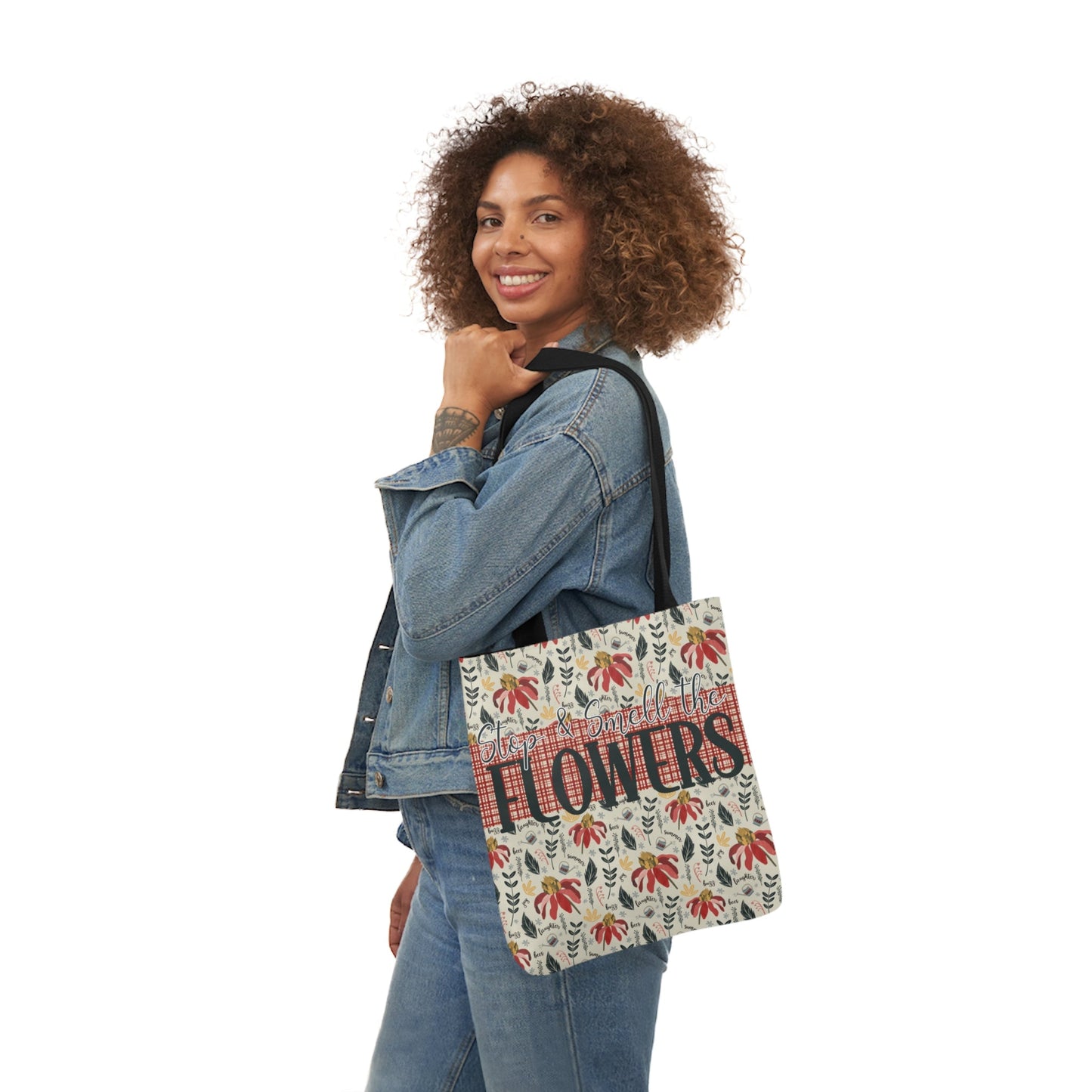 Stop and Smell the Flowers - Canvas Tote Bag with hand drawn artwork - Solei Designs