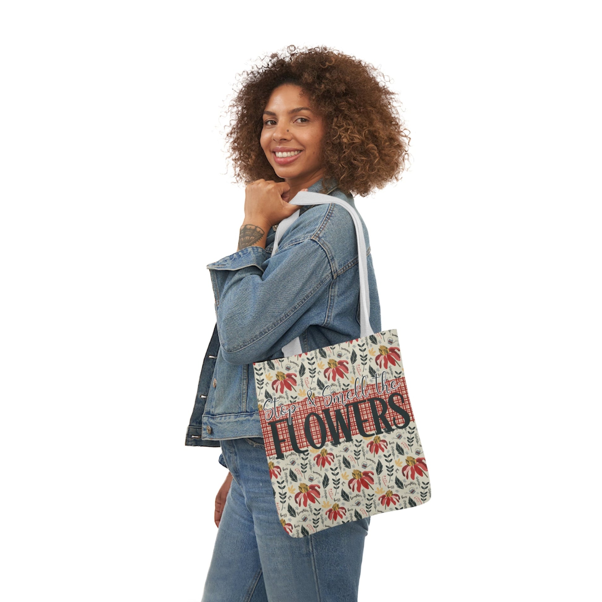 Stop and Smell the Flowers - Canvas Tote Bag with hand drawn artwork - Solei Designs