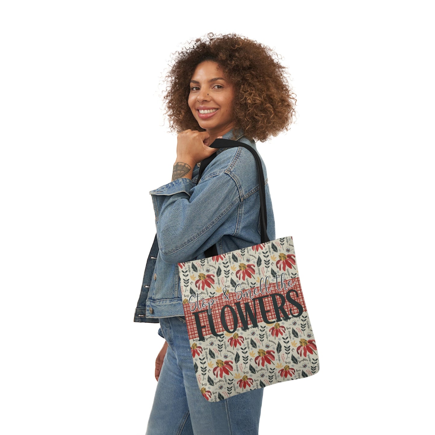 Stop and Smell the Flowers - Canvas Tote Bag with hand drawn artwork - Solei Designs