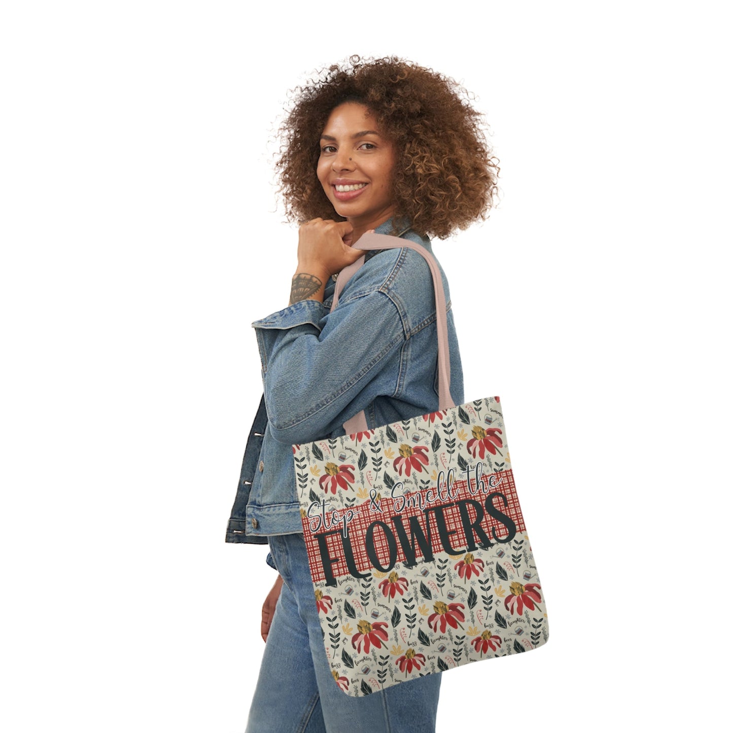 Stop and Smell the Flowers - Canvas Tote Bag with hand drawn artwork - Solei Designs