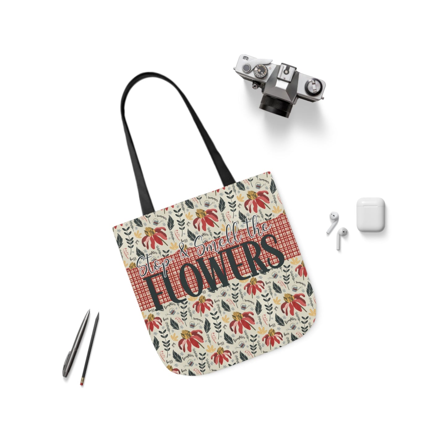 Stop and Smell the Flowers - Canvas Tote Bag with hand drawn artwork - Solei Designs