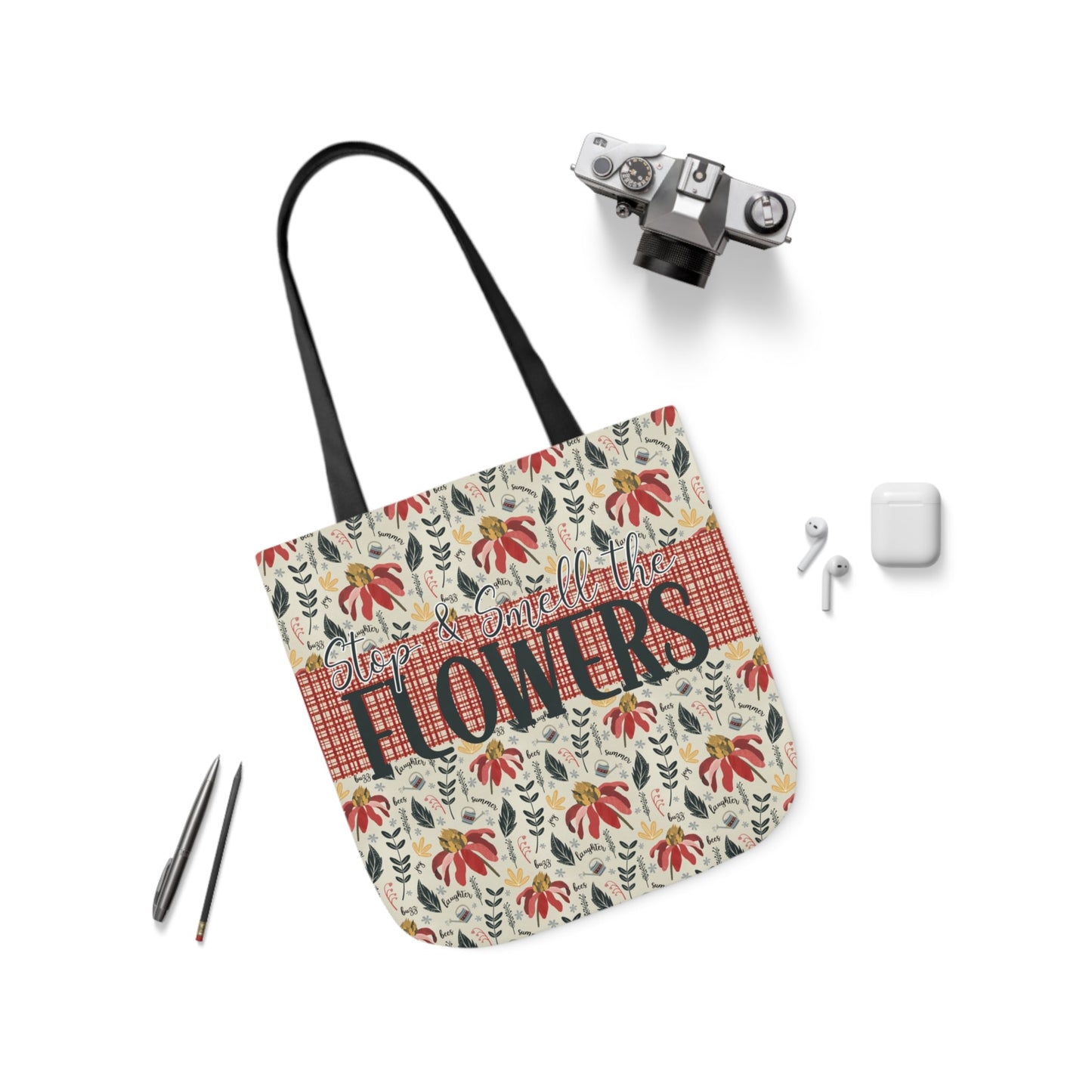 Stop and Smell the Flowers - Canvas Tote Bag with hand drawn artwork - Solei Designs