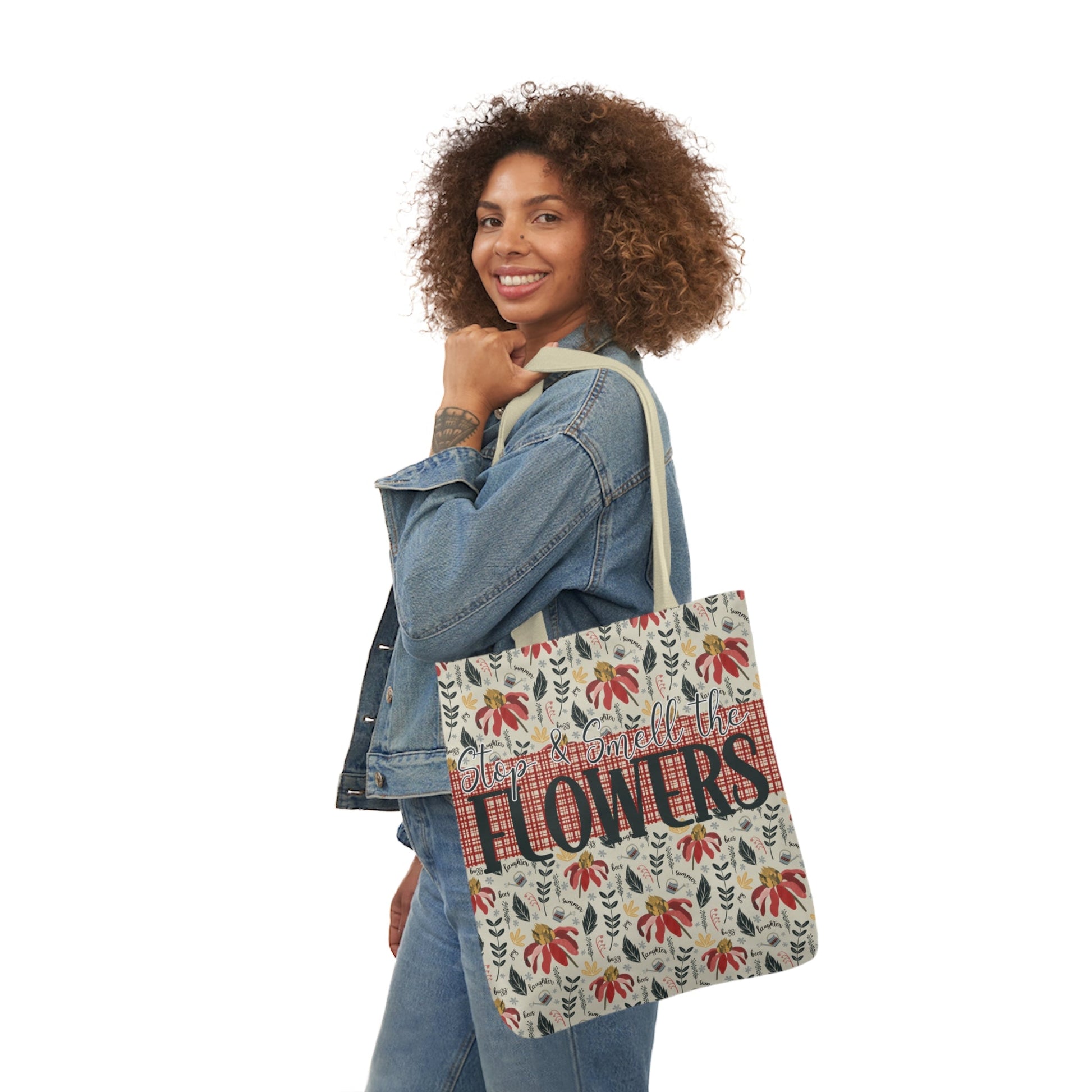 Stop and Smell the Flowers - Canvas Tote Bag with hand drawn artwork - Solei Designs