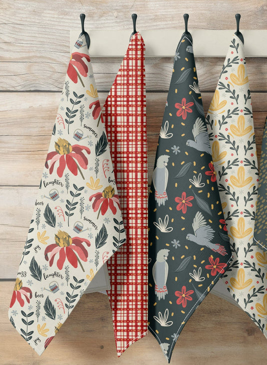 Summer Daze Collection - SET OF FOUR (4) - 100% Cotton Kitchen Tea Towel Set - Solei Designs