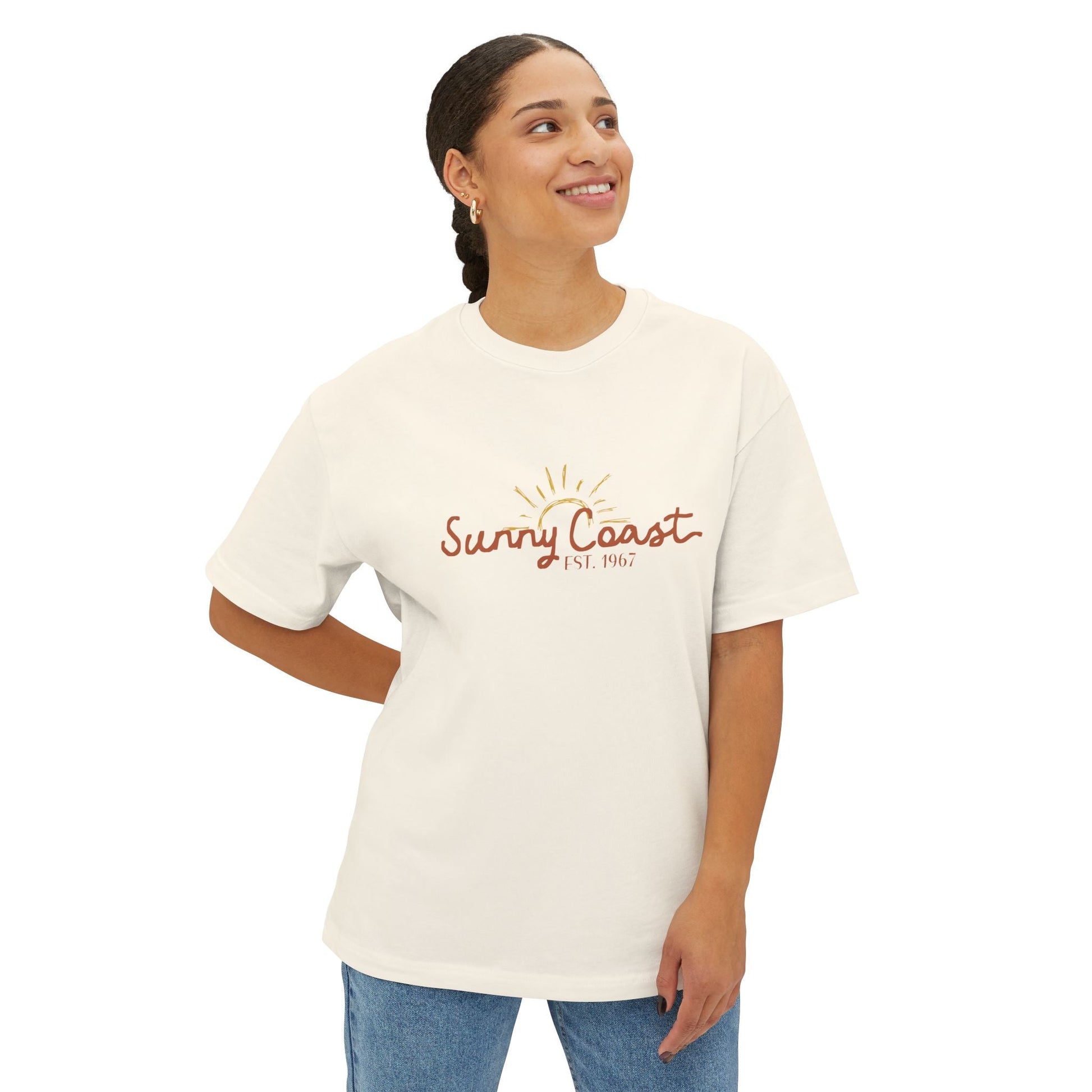 Sunny Coast Vintage Unisex Oversized Boxy Tee - Relaxed Fit Graphic Tee for Beach Lovers - Solei Designs