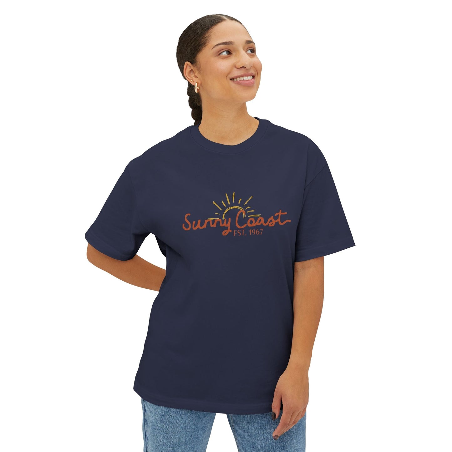 Sunny Coast Vintage Unisex Oversized Boxy Tee - Relaxed Fit Graphic Tee for Beach Lovers - Solei Designs
