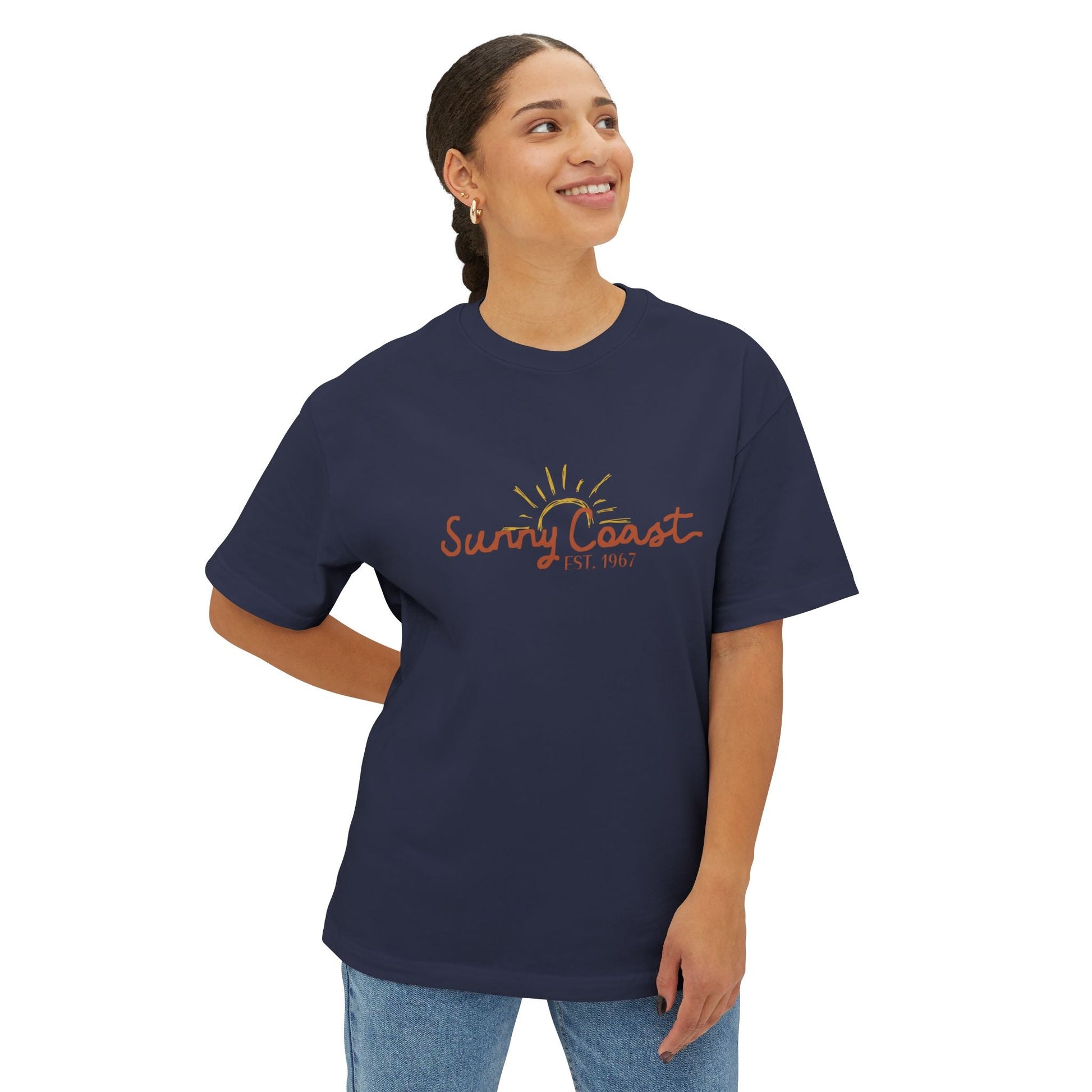 Sunny Coast Vintage Unisex Oversized Boxy Tee - Relaxed Fit Graphic Tee for Beach Lovers - Solei Designs