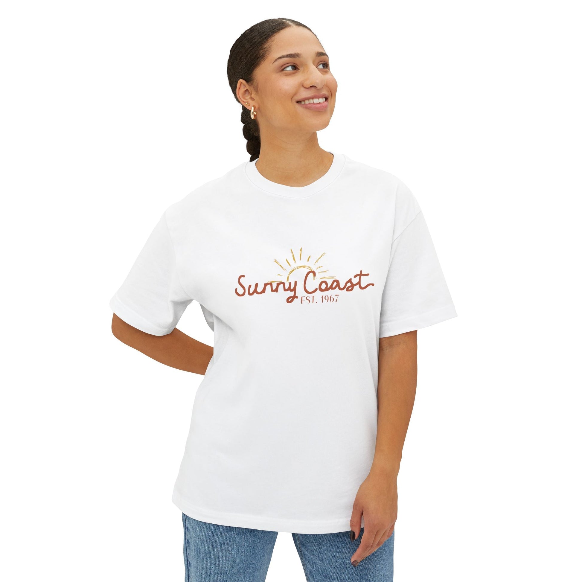 Sunny Coast Vintage Unisex Oversized Boxy Tee - Relaxed Fit Graphic Tee for Beach Lovers - Solei Designs