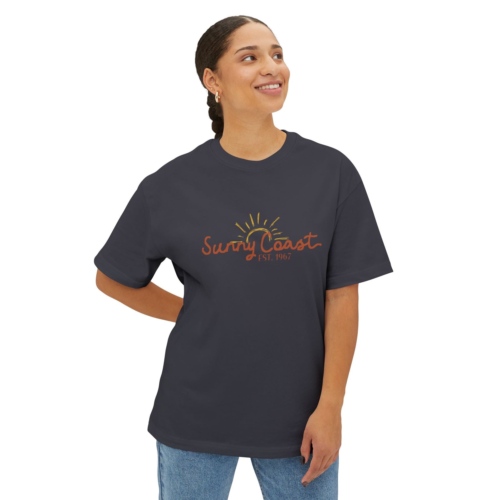 Sunny Coast Vintage Unisex Oversized Boxy Tee - Relaxed Fit Graphic Tee for Beach Lovers - Solei Designs
