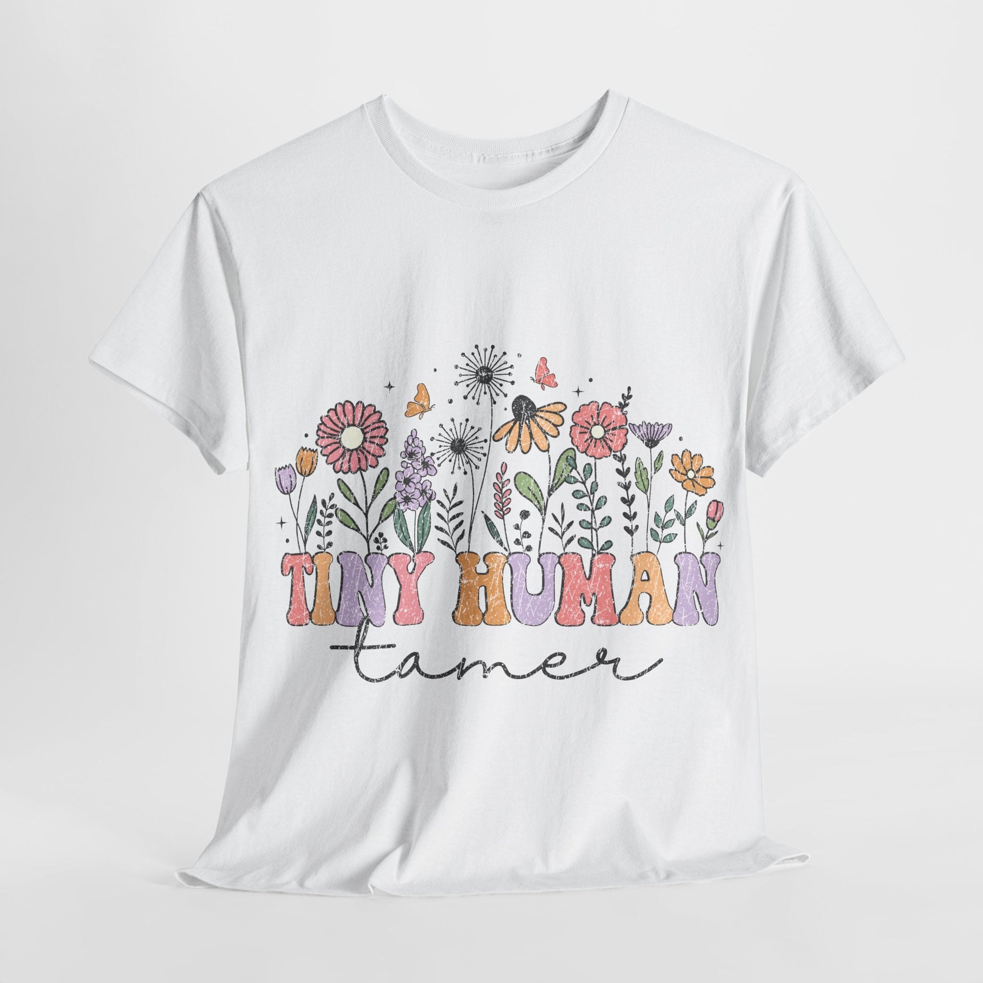 Tiny Human Tamer - rustic floral graphic t shirt design - teacher t shirts - Solei Designs