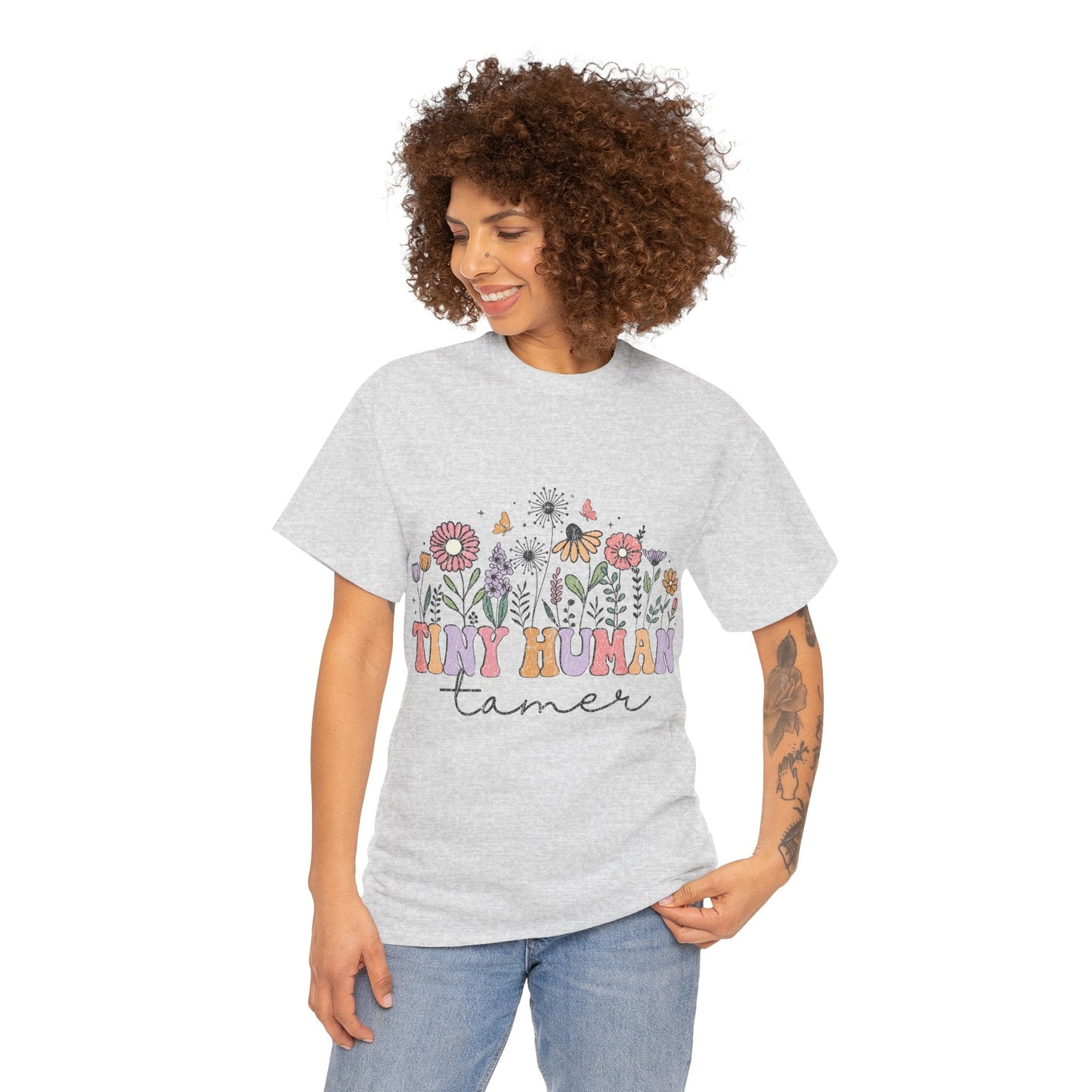 Tiny Human Tamer - rustic floral graphic t shirt design - teacher t shirts - Solei Designs