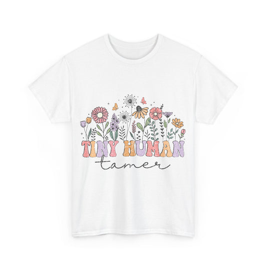 Tiny Human Tamer - rustic floral graphic t shirt design - teacher t shirts - Solei Designs