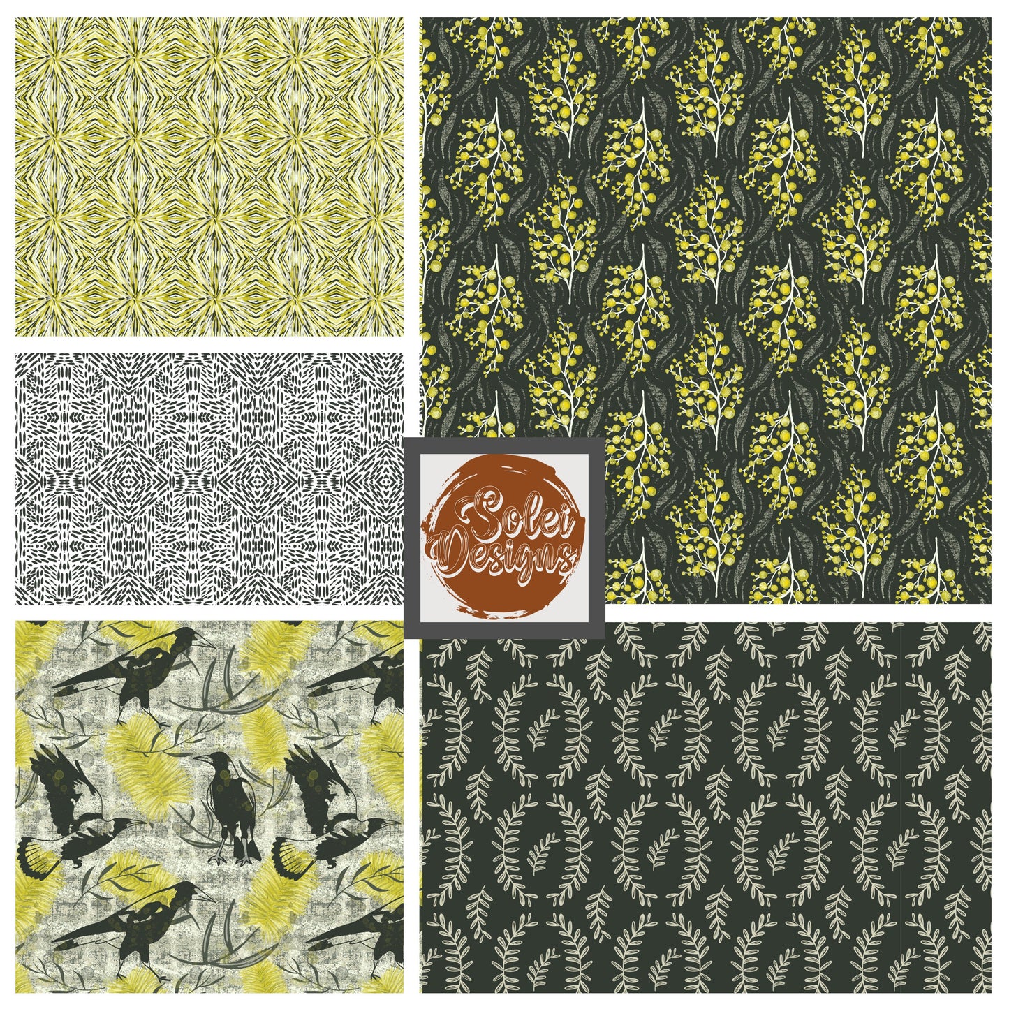 Wattle Dreaming Hand Drawn Seamless Pattern Collection - Solei Designs