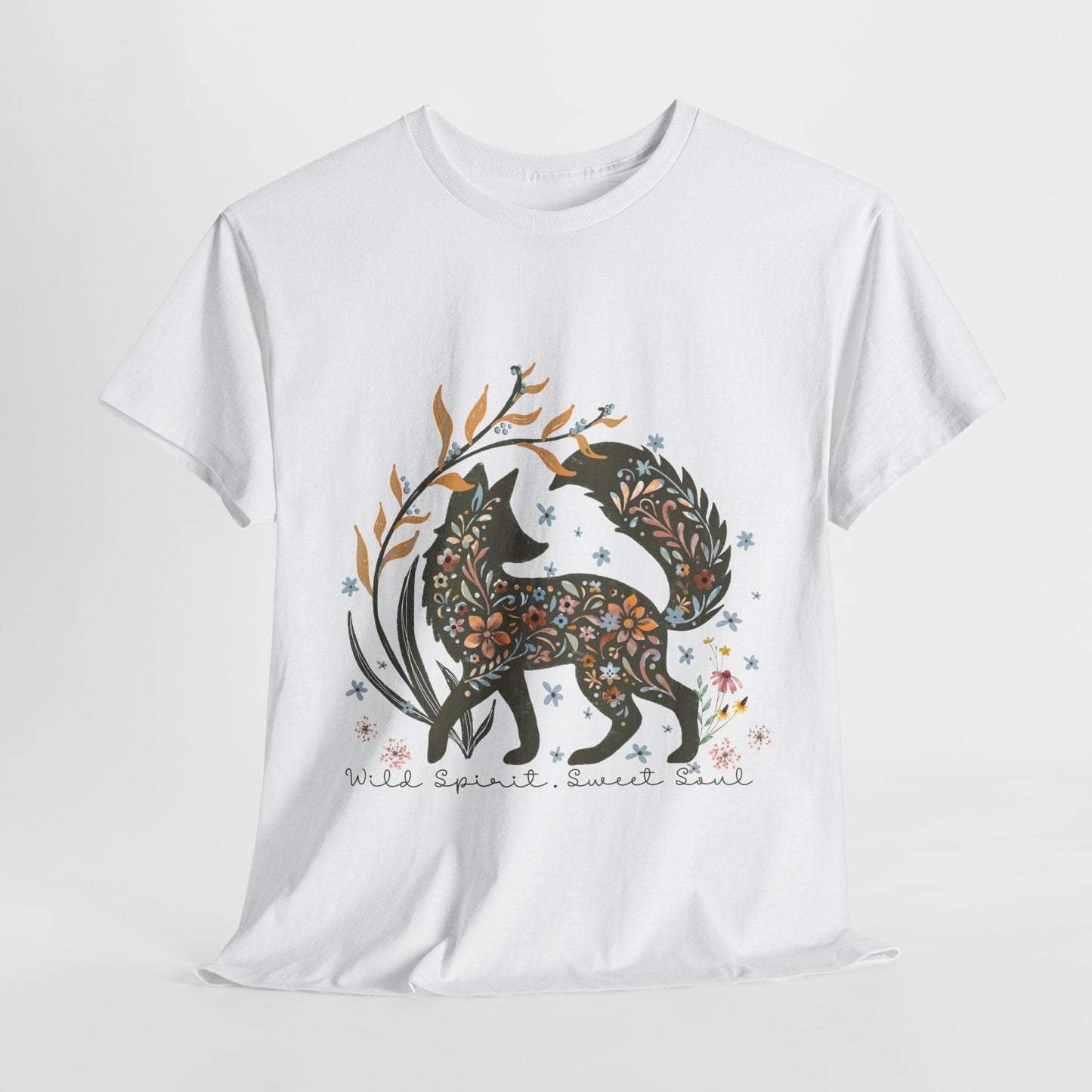 Wild spirit sweet soul whimsical fox graphic t shirt design - custom text available - Solei Designs