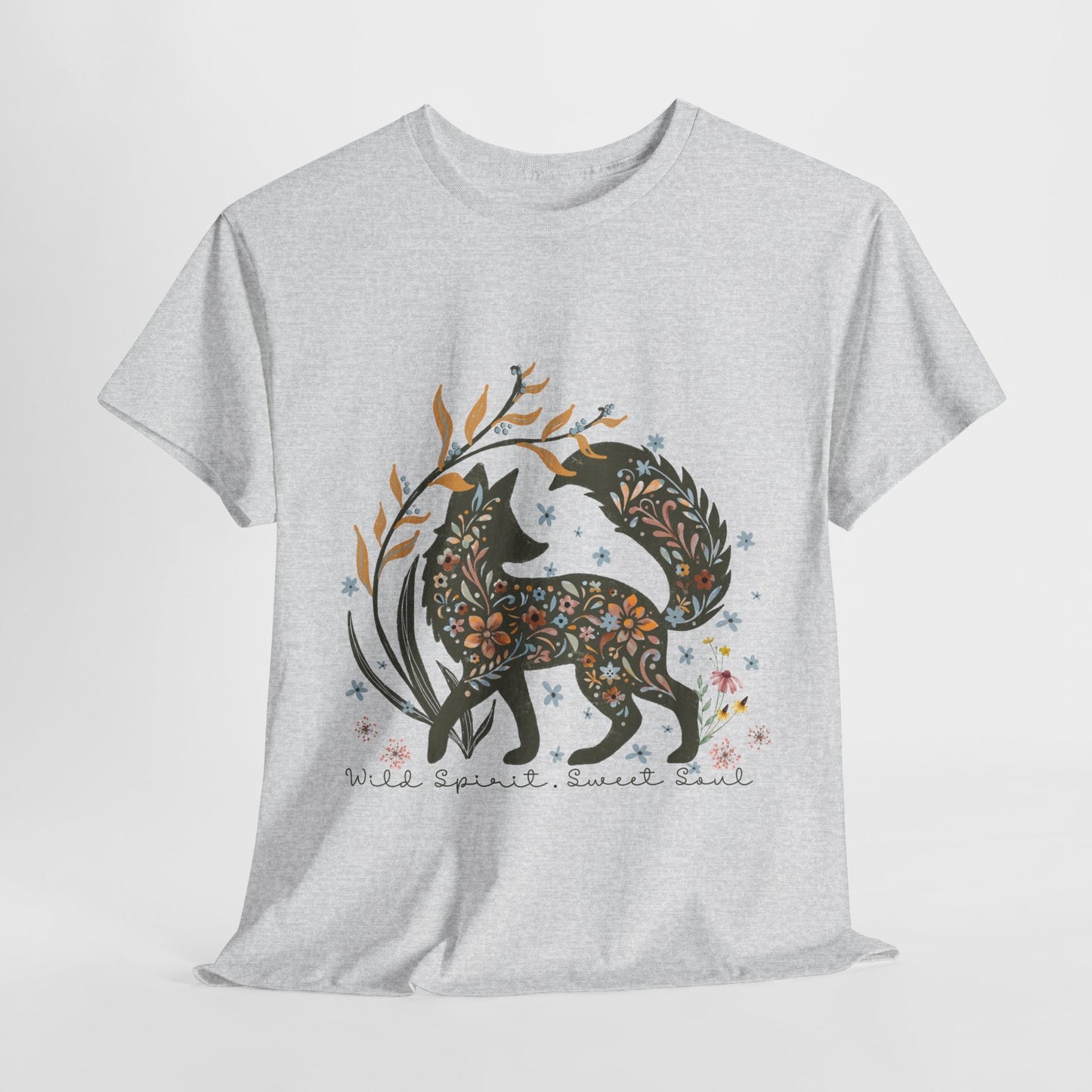 Wild spirit sweet soul whimsical fox graphic t shirt design - custom text available - Solei Designs