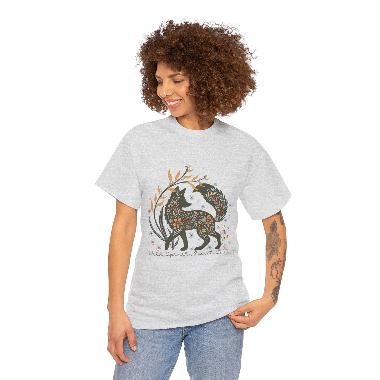 Wild spirit sweet soul whimsical fox graphic t shirt design - custom text available - Solei Designs