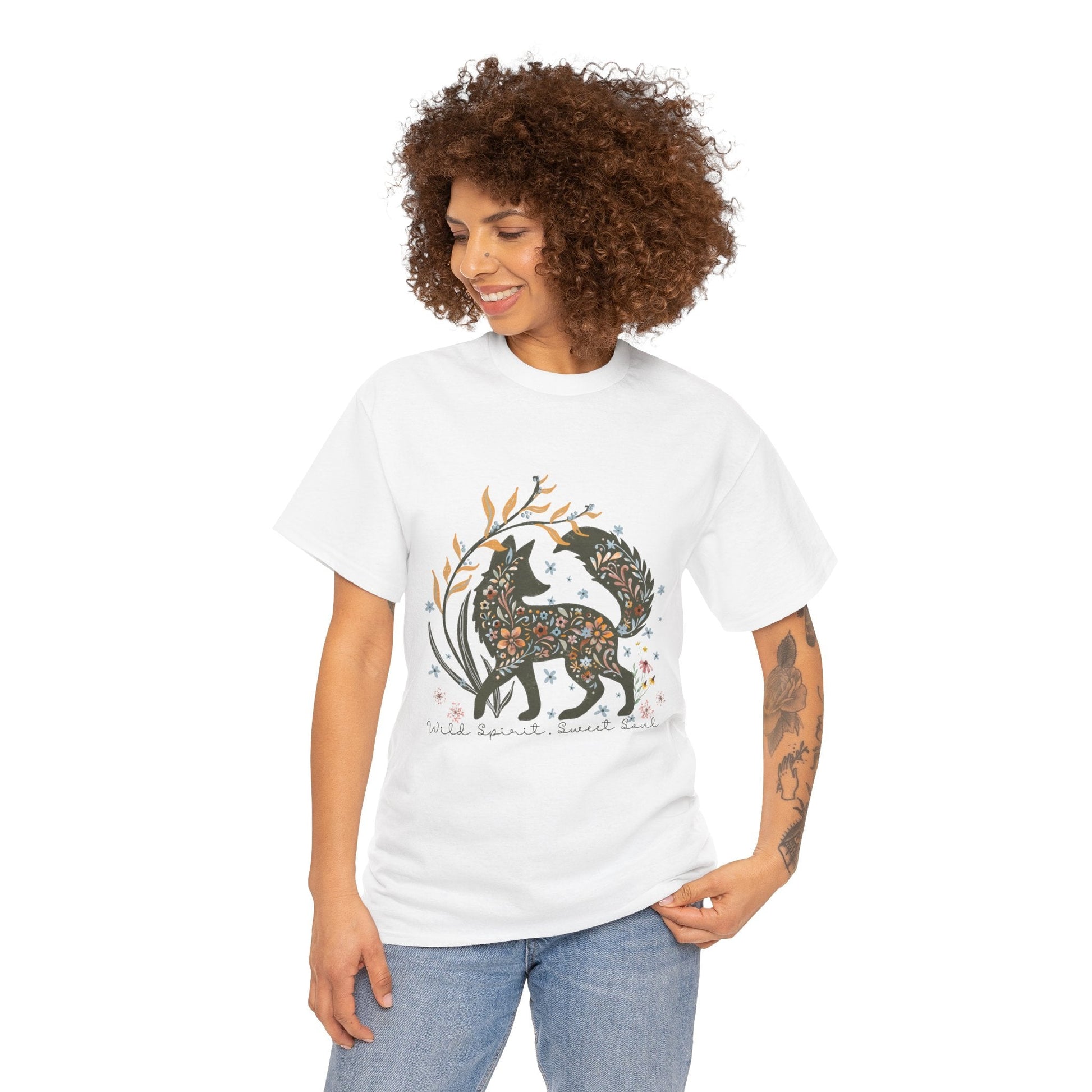 Wild spirit sweet soul whimsical fox graphic t shirt design - custom text available - Solei Designs