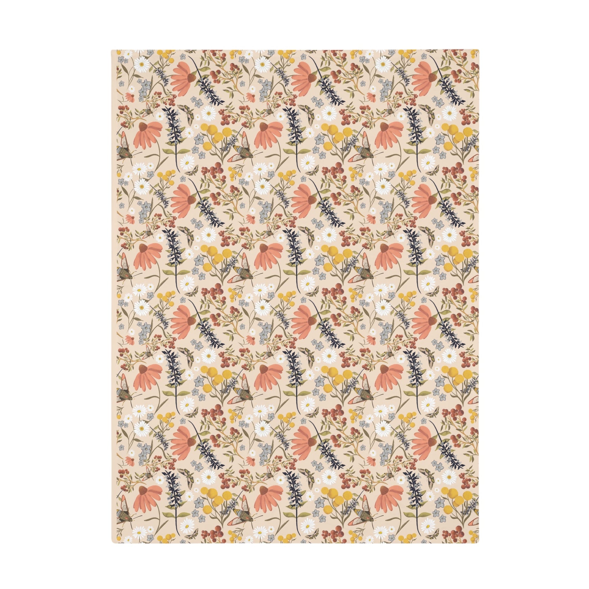 Wildflower whimsical pattern plush fleece throw blanket, super soft vintage cottagecore aesthetic - Solei Designs