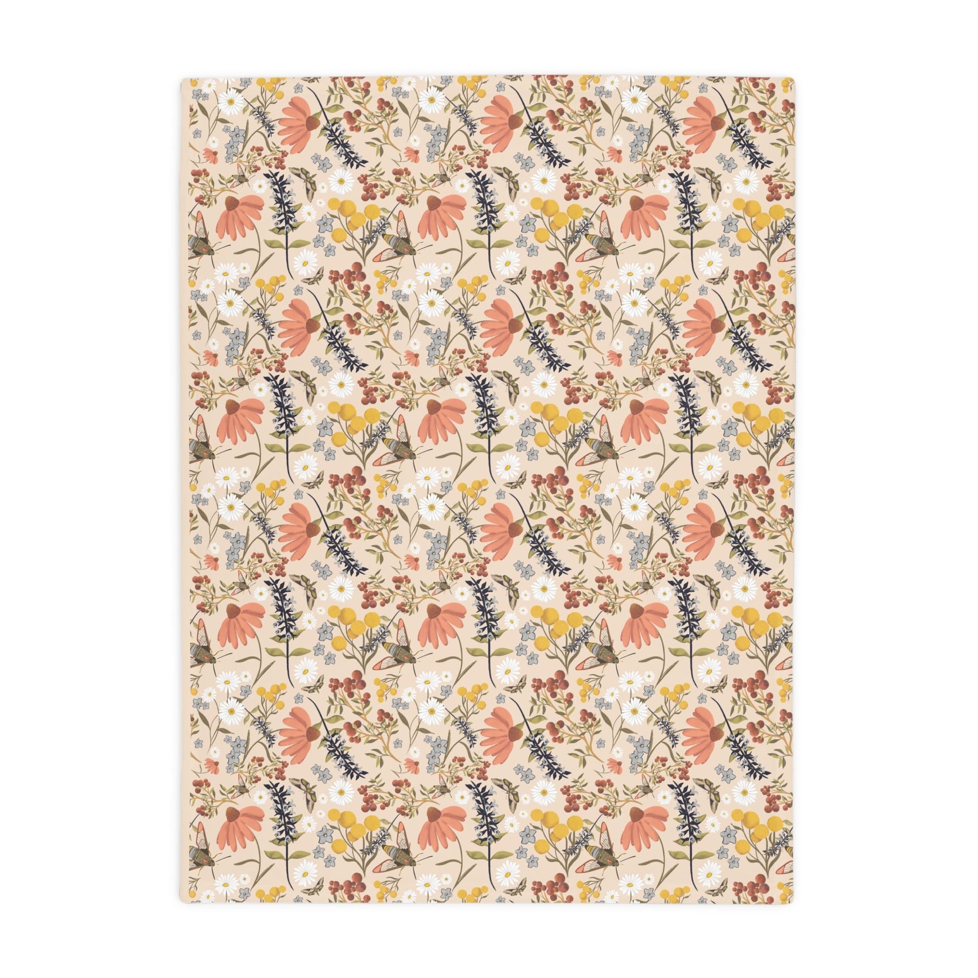 Wildflower whimsical pattern plush fleece throw blanket, super soft vintage cottagecore aesthetic - Solei Designs