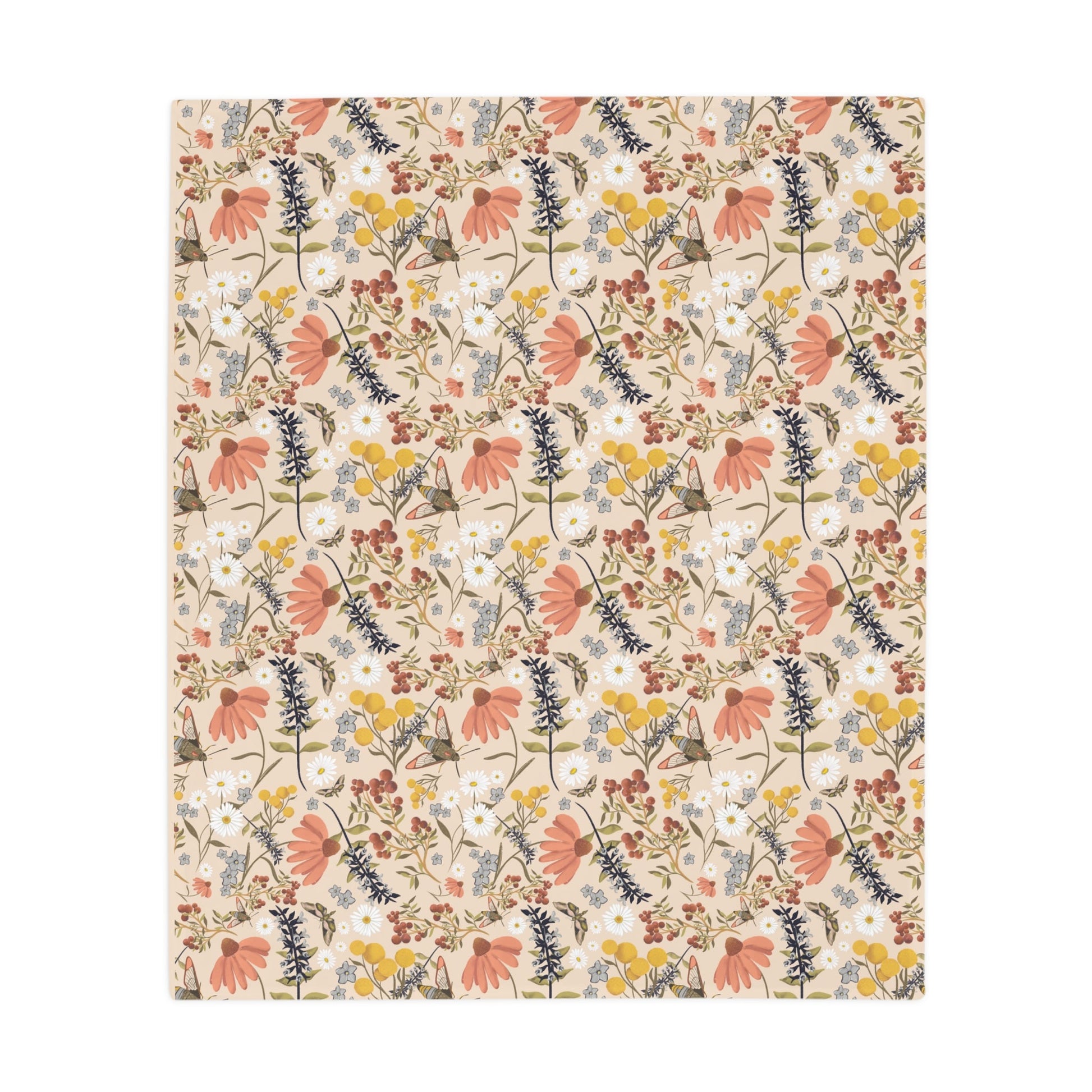 Wildflower whimsical pattern plush fleece throw blanket, super soft vintage cottagecore aesthetic - Solei Designs