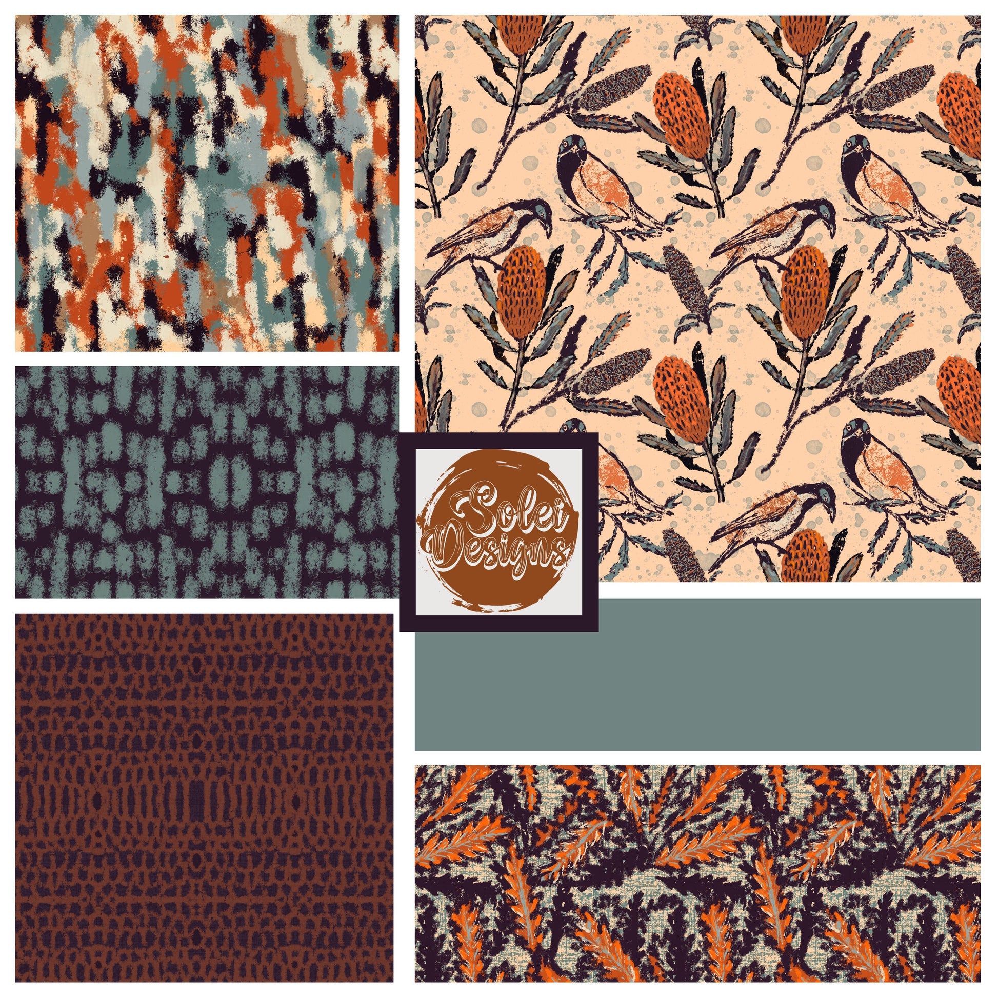 Australian Honey Eaters - Hand Drawn Seamless Pattern Collection - Solei Designs