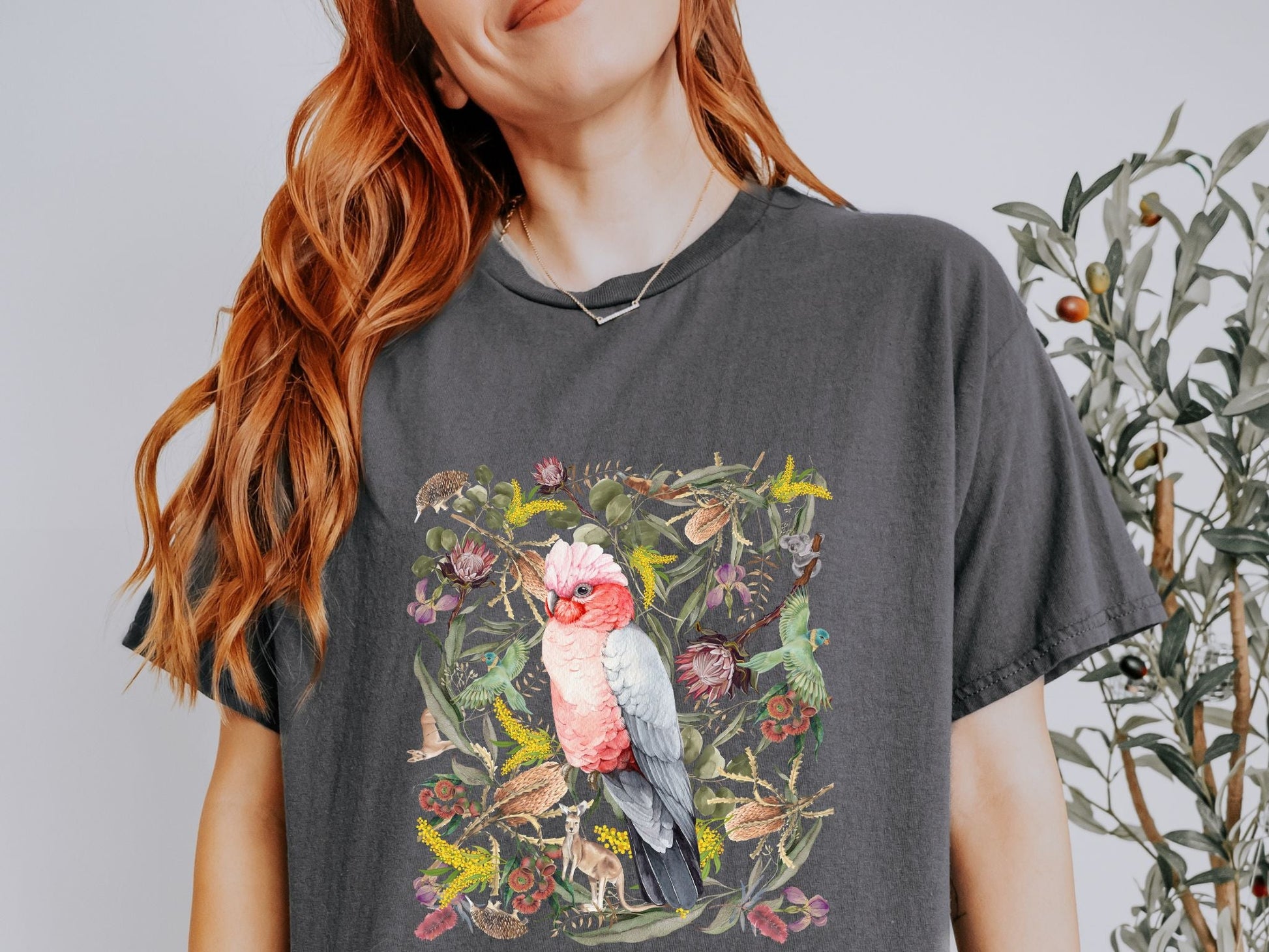 Australian pink Galah, Made In Australia, t shirt, gift idea, birds, nature, boho, cottage core, for mum, mothers day, native, wildlife - Solei Designs