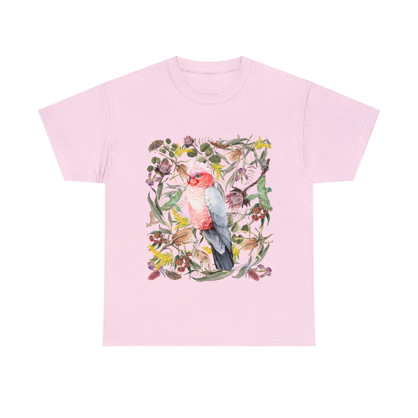 Australian pink Galah, Made In Australia, t shirt, gift idea, birds, nature, boho, cottage core, for mum, mothers day, native, wildlife - Solei Designs