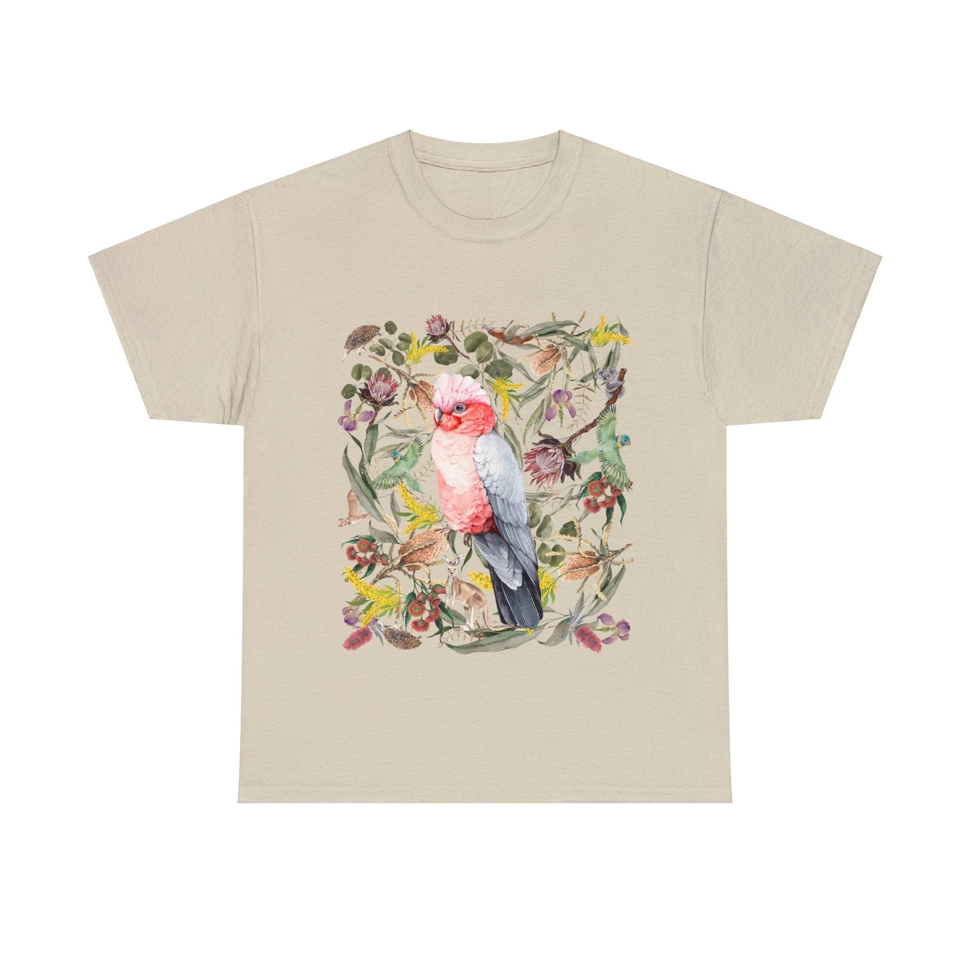 Australian pink Galah, Made In Australia, t shirt, gift idea, birds, nature, boho, cottage core, for mum, mothers day, native, wildlife - Solei Designs