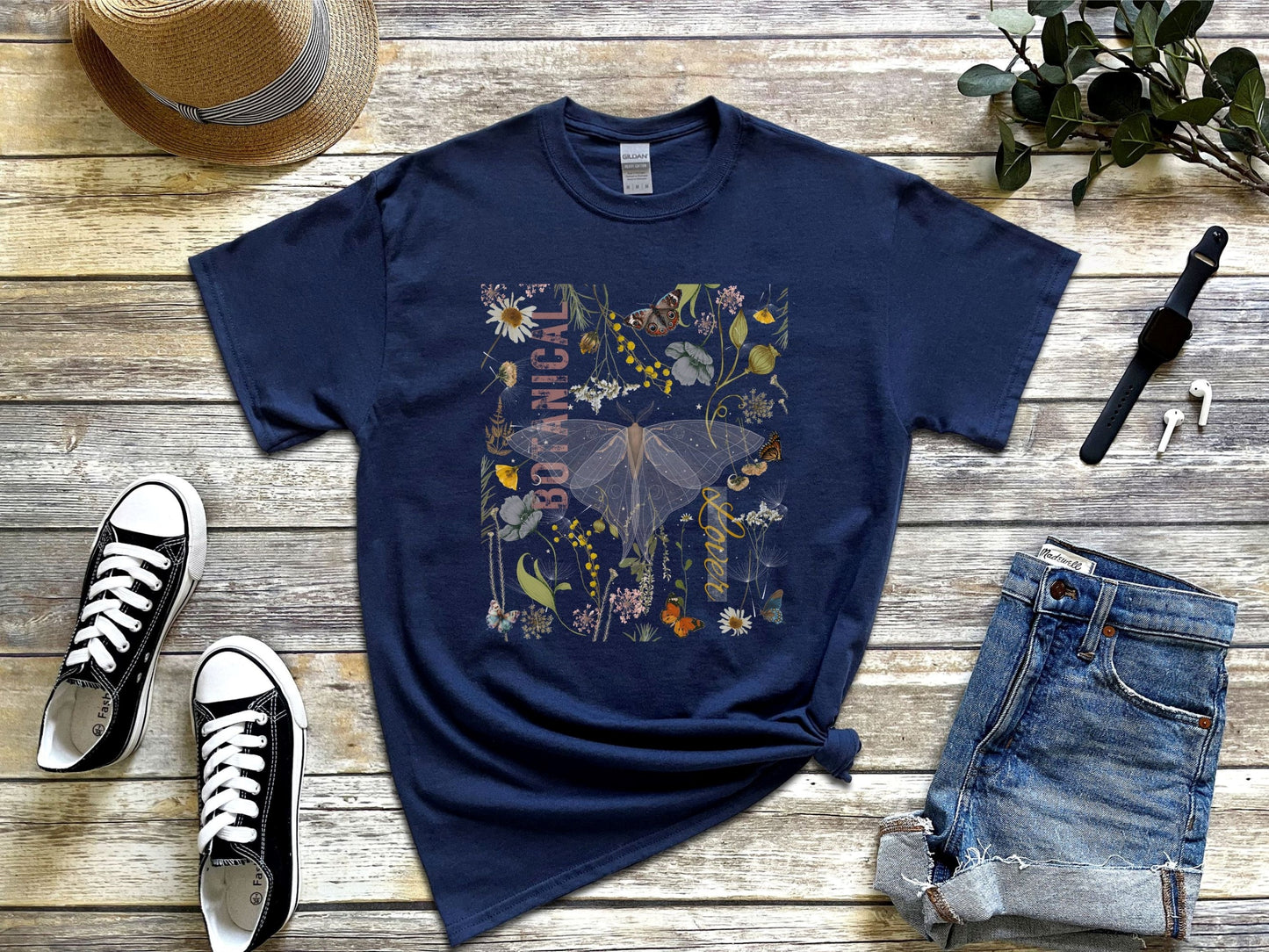 Botanical lovers women's t shirt, cottage core wildflowers, flowers, dried flowers, moth, butterfly, designer, custom t shirt, boho, vintage - Solei Designs