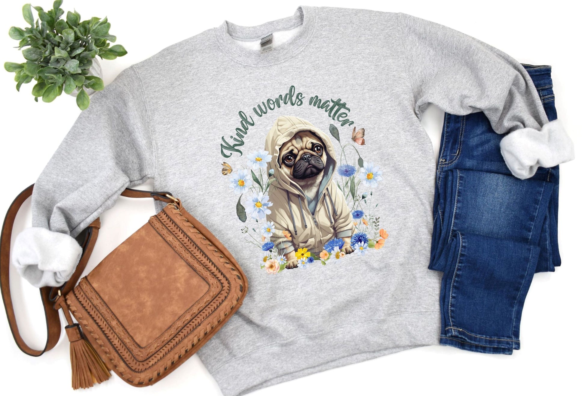 Kind Word Matter cute pug dog sweater - comfy self expressive clothing with a positive message - Solei Designs