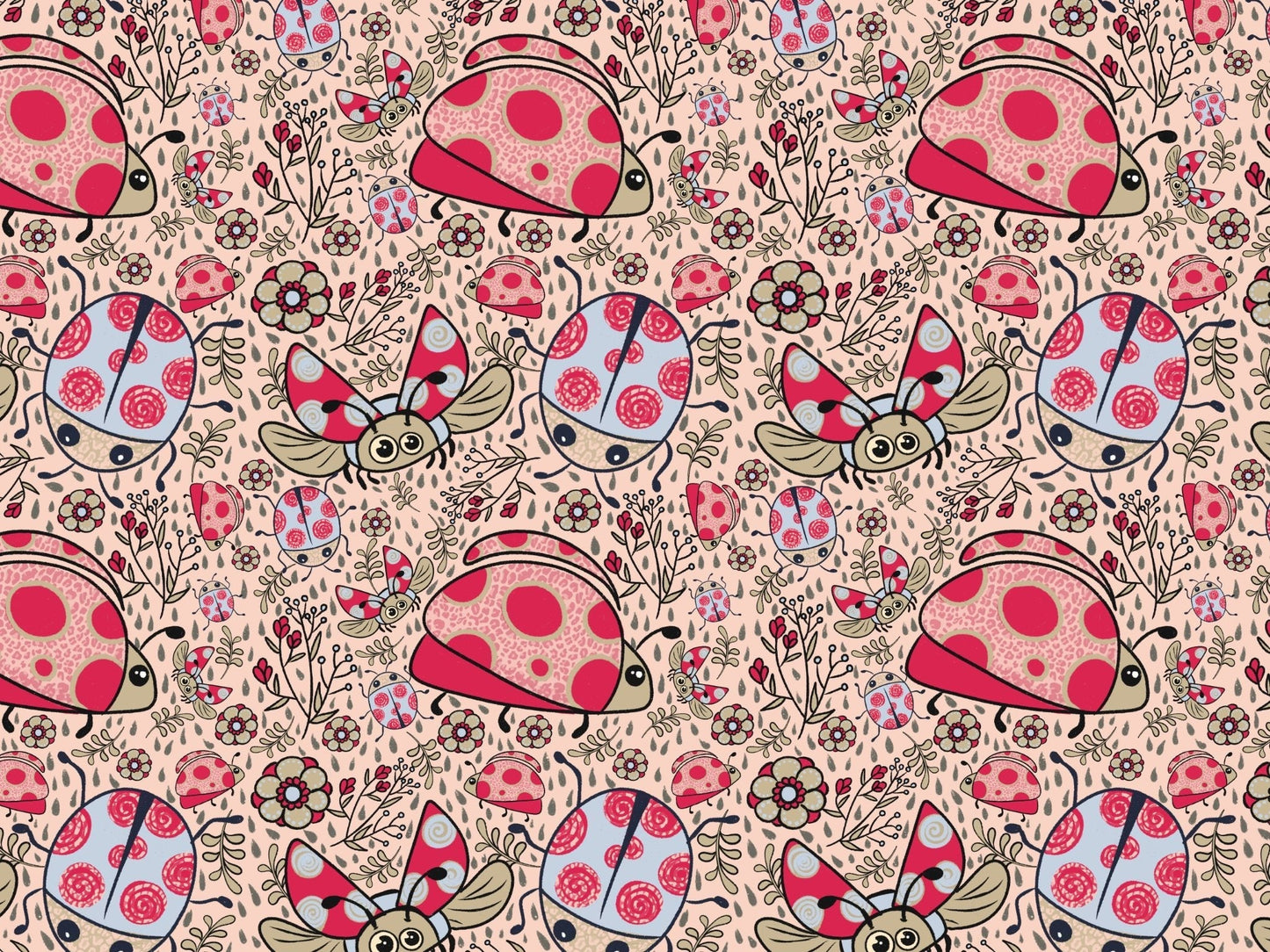 Lady bugs in the rain seamless surface pattern available for licensing - Solei Designs