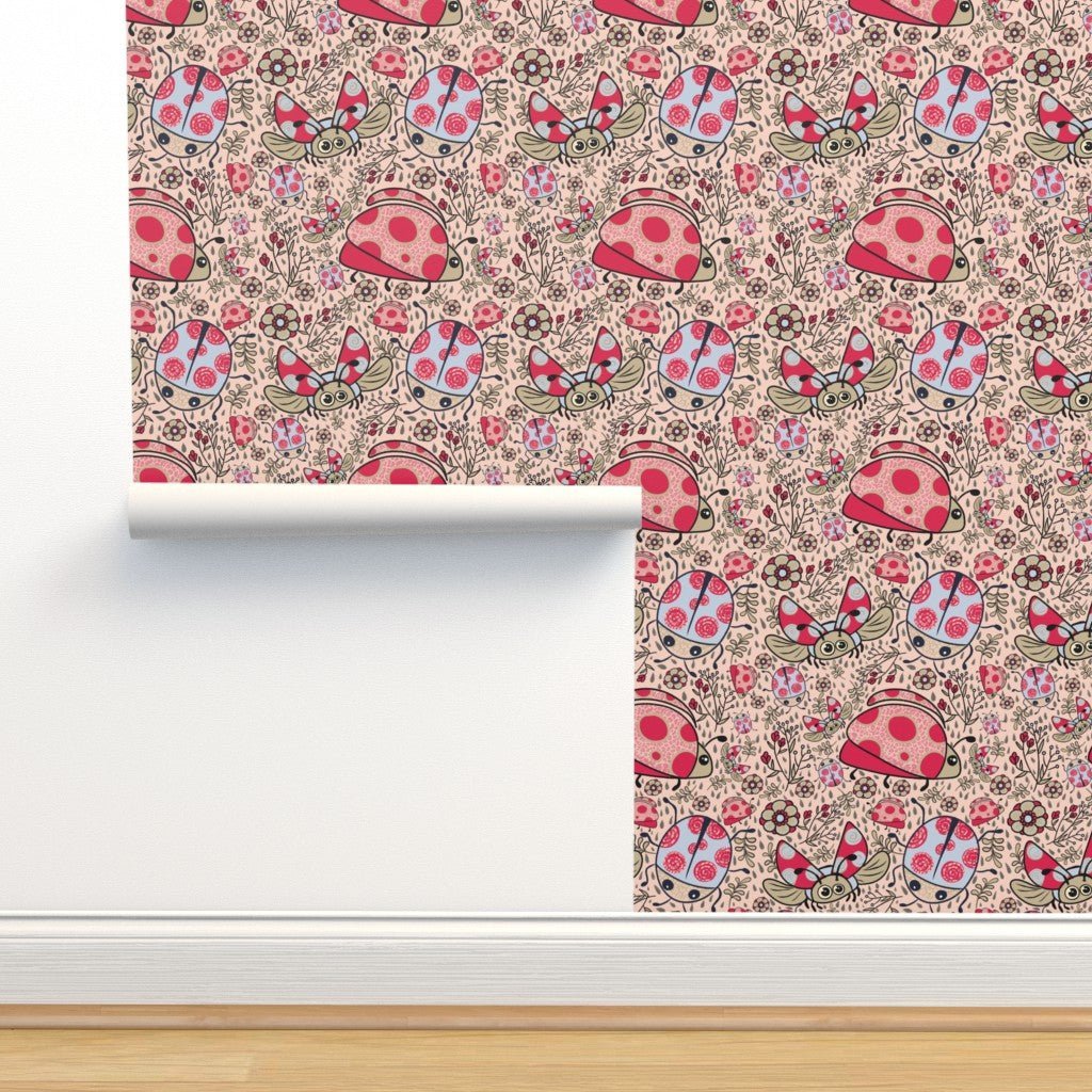 Lady bugs in the rain seamless surface pattern available for licensing - Solei Designs